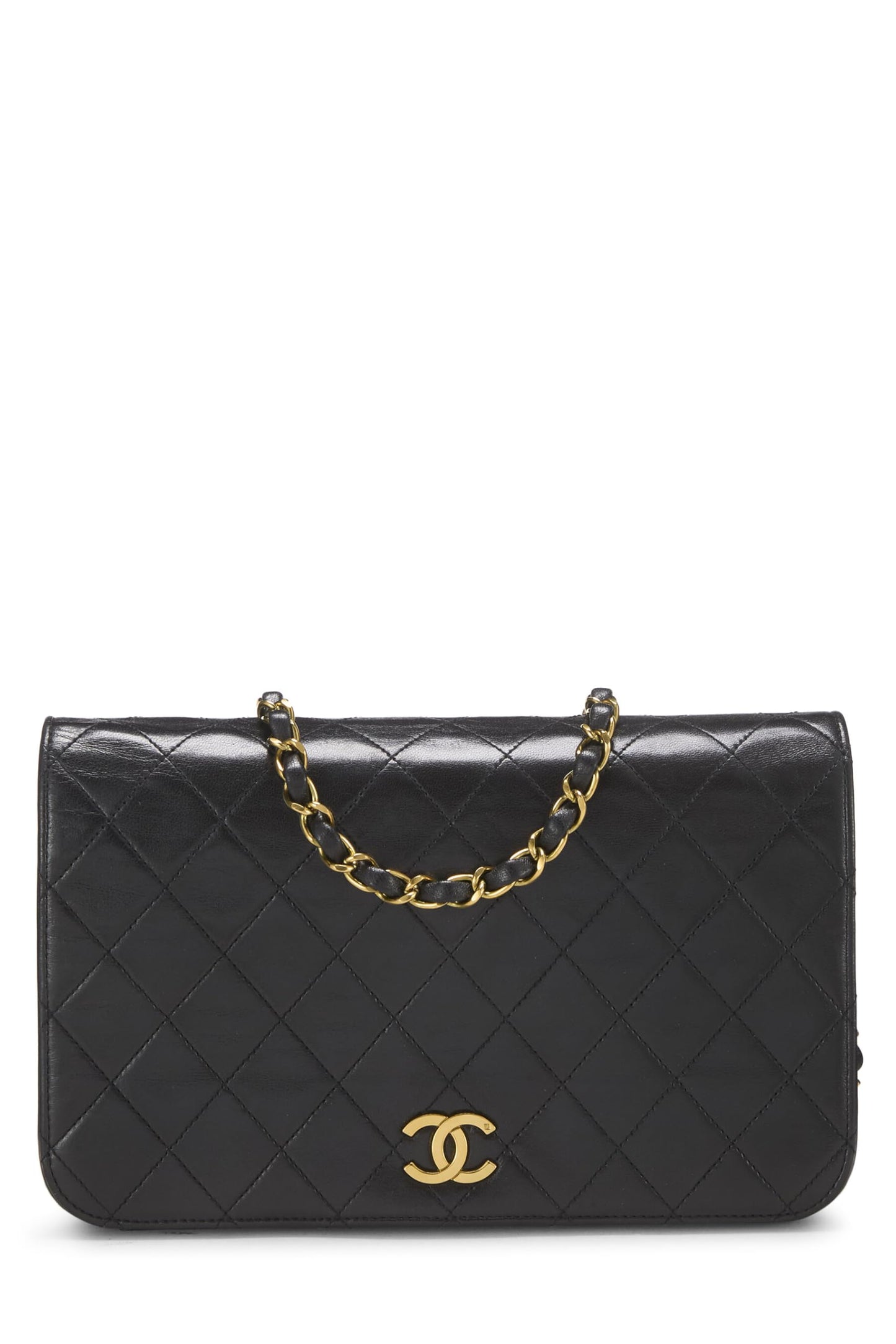Chanel,  Black Quilted Lambskin Snap Full Flap Small, Black