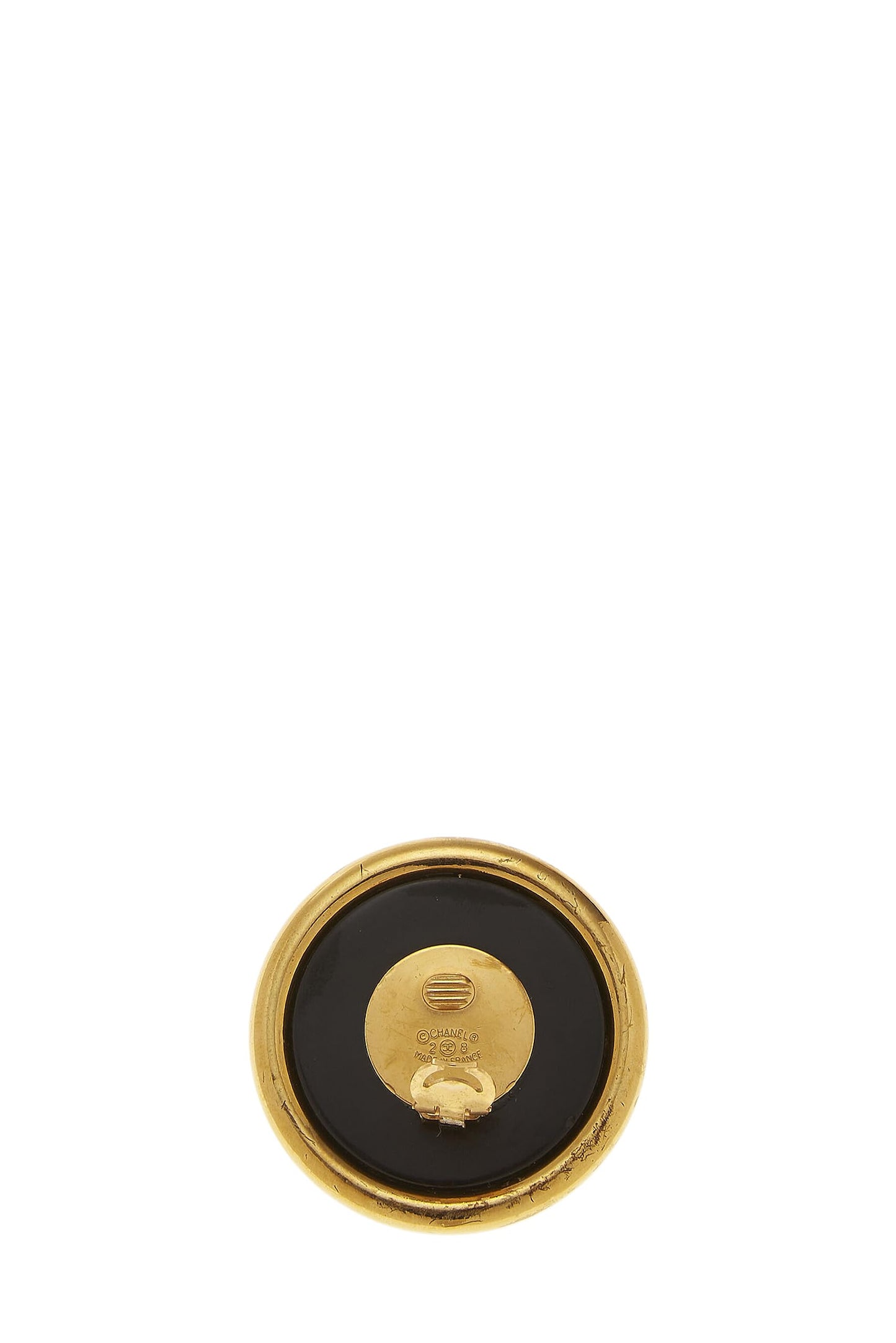 Chanel,  Black & Gold Faux Pearl Round Earrings Large, Gold