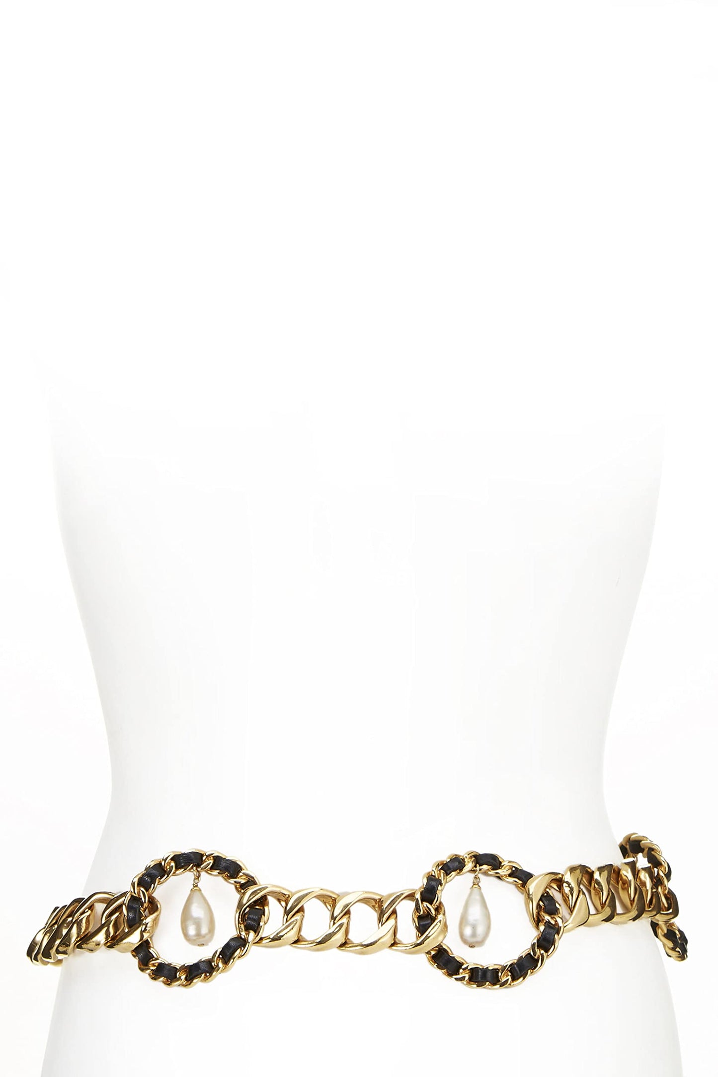 Chanel,  Gold & Black Rope Circle Faux Pearl Chain Belt, Black