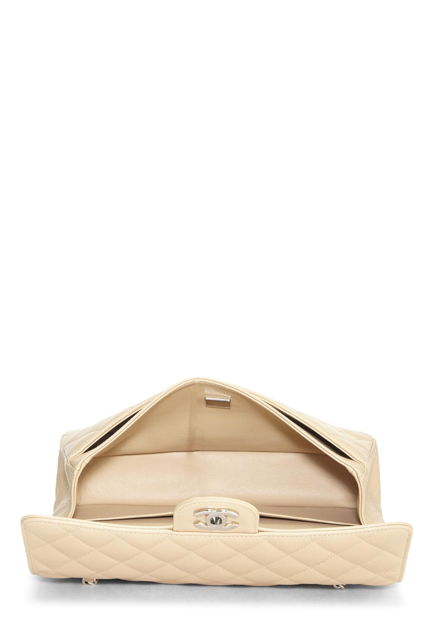 Chanel,  Beige Quilted Caviar Classic Double Flap Medium, Beige