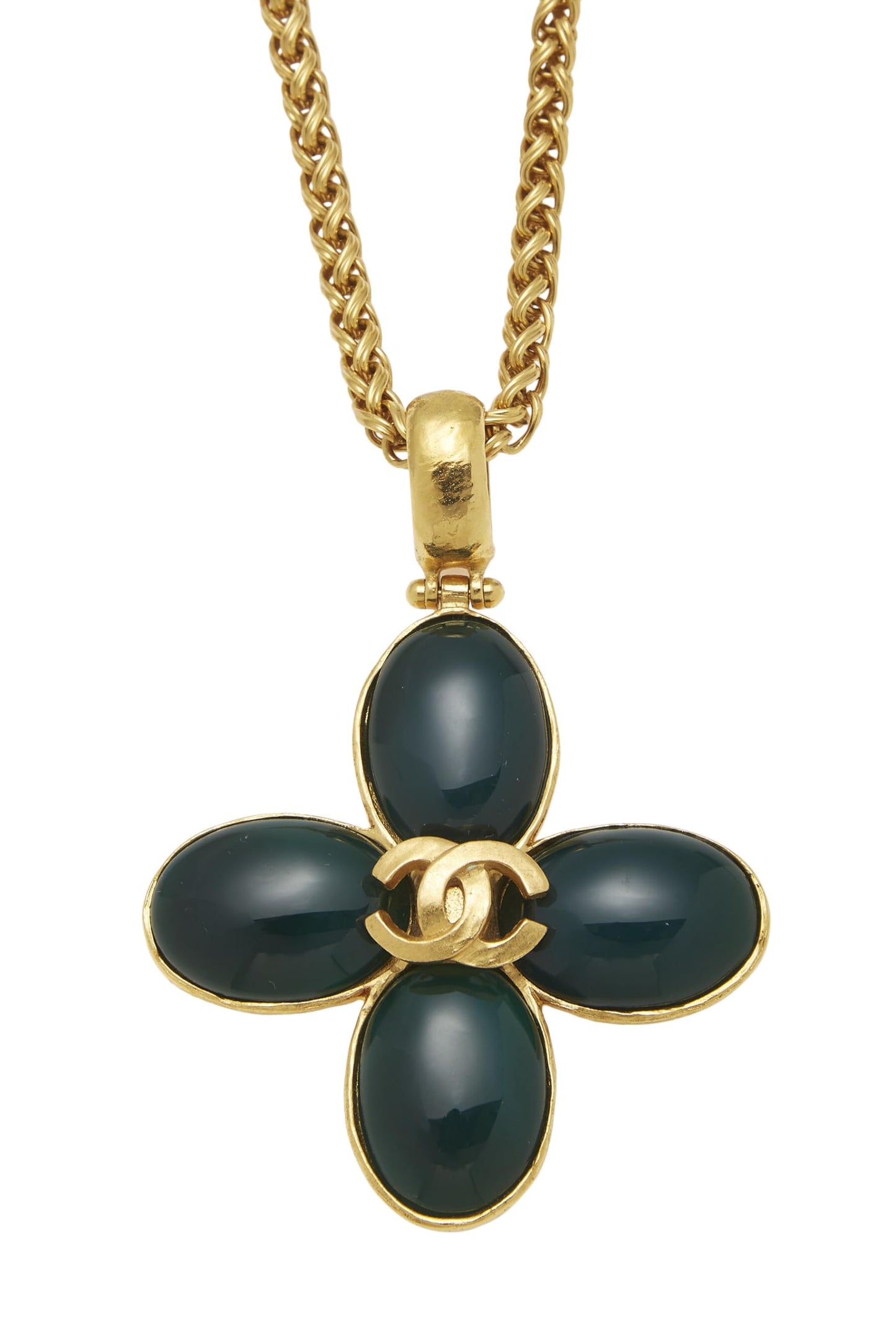 Chanel,  Gold 'CC' Clover Necklace, Green