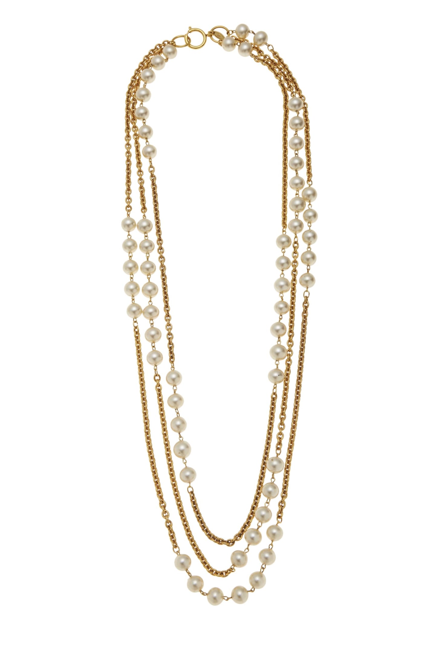 Chanel,  Gold & Faux Pearl Necklace XL, Gold