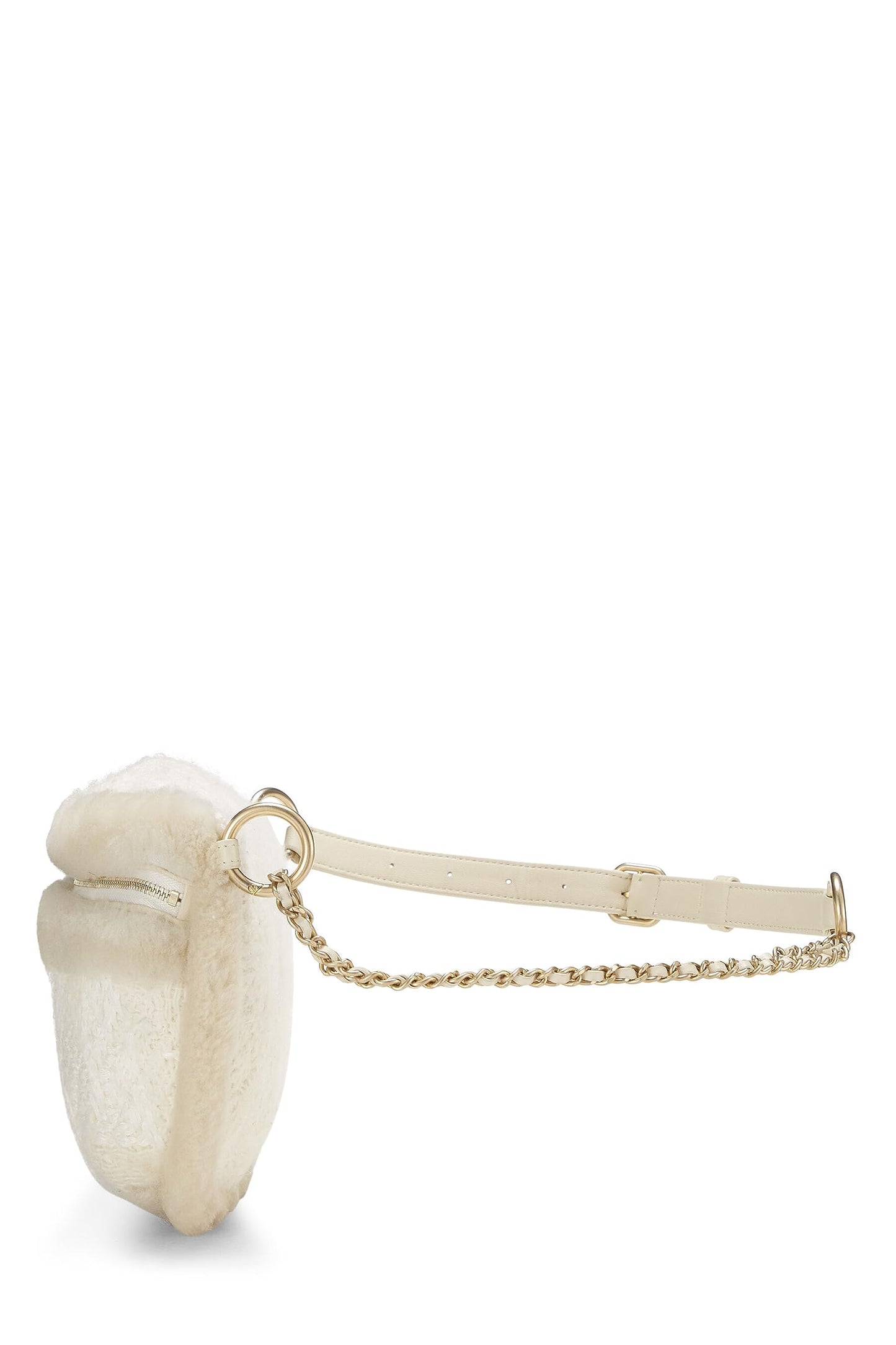 Chanel,  Ivory Tweed & Shearling Belt Bag, White