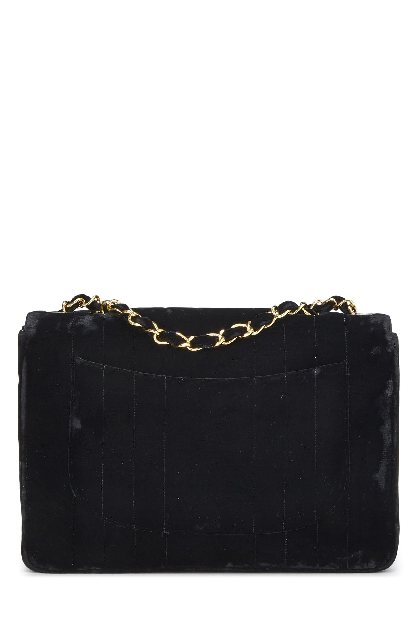 Chanel,  Black Vertical Velvet Half Flap Jumbo, Black