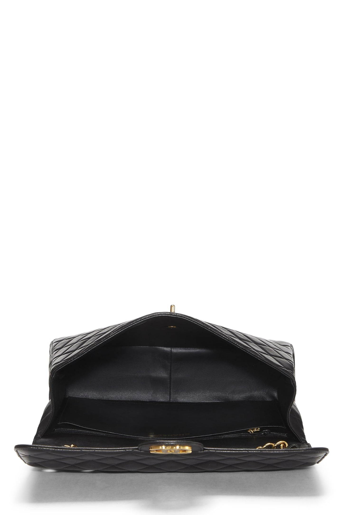 Chanel,  Black Quilted Lambskin Half Flap Jumbo, Black