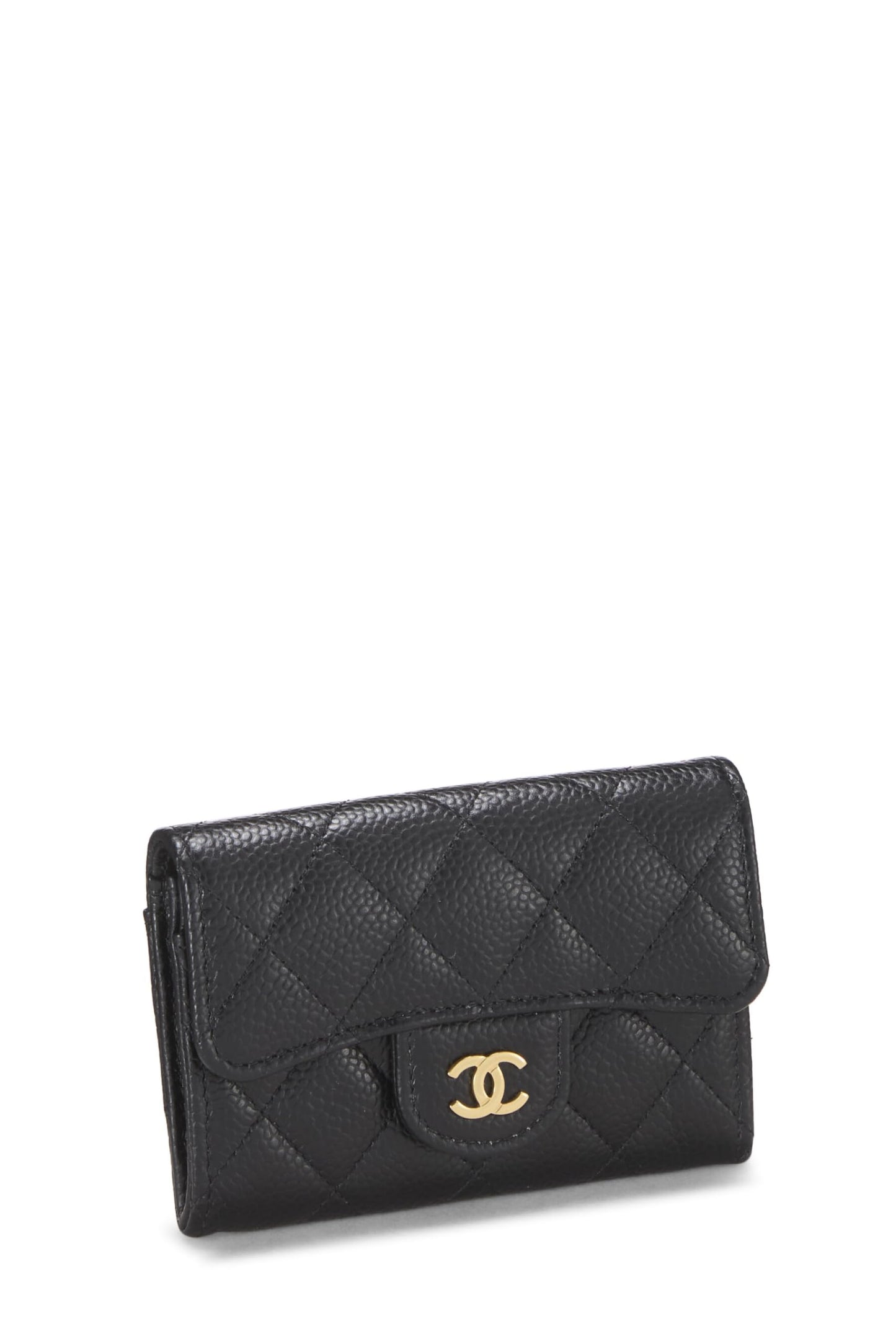 Chanel,  Black Quilted Caviar 'CC' Card Holder, Black