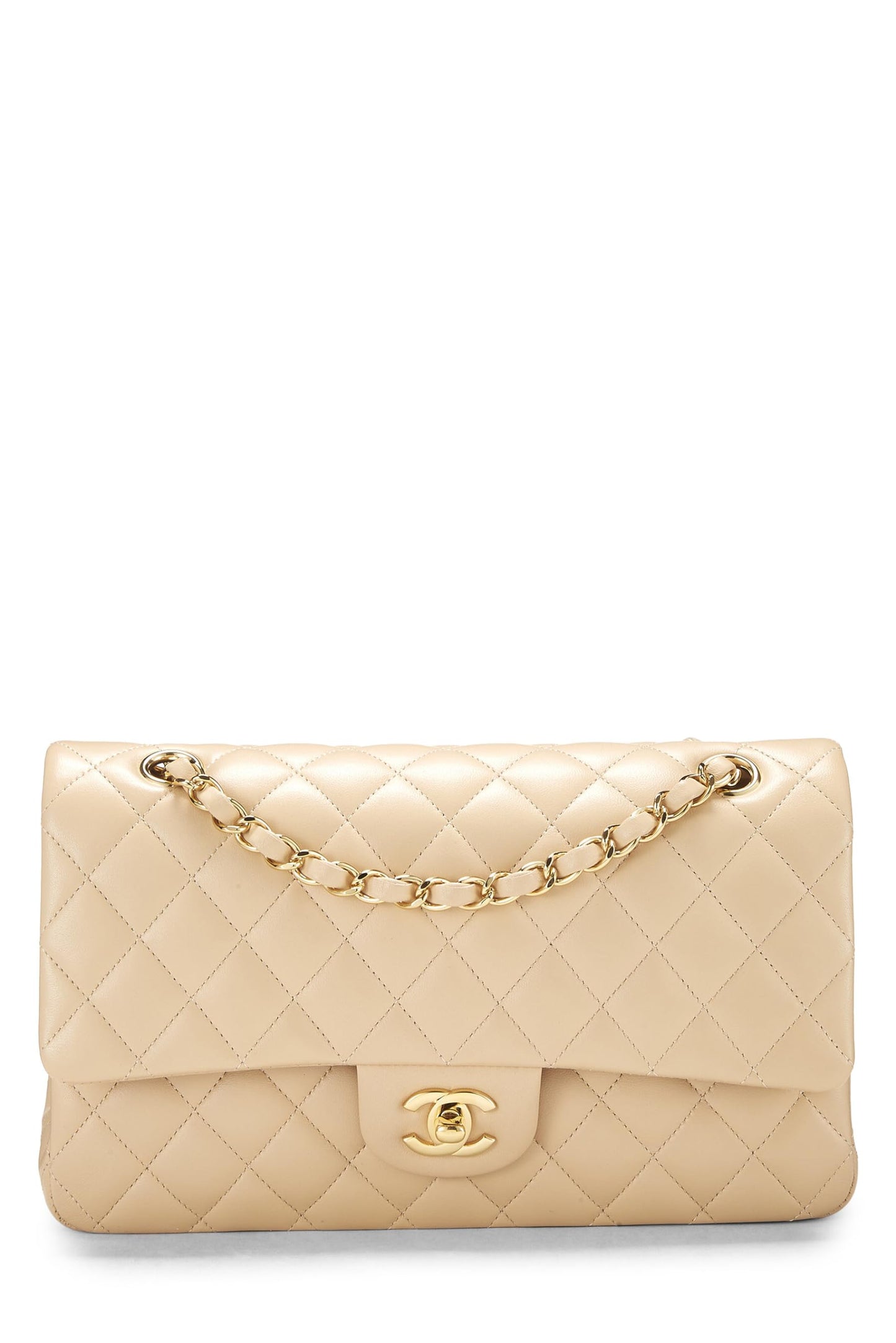 Chanel,  Beige Quilted Lambskin Classic Double Flap Medium, Beige