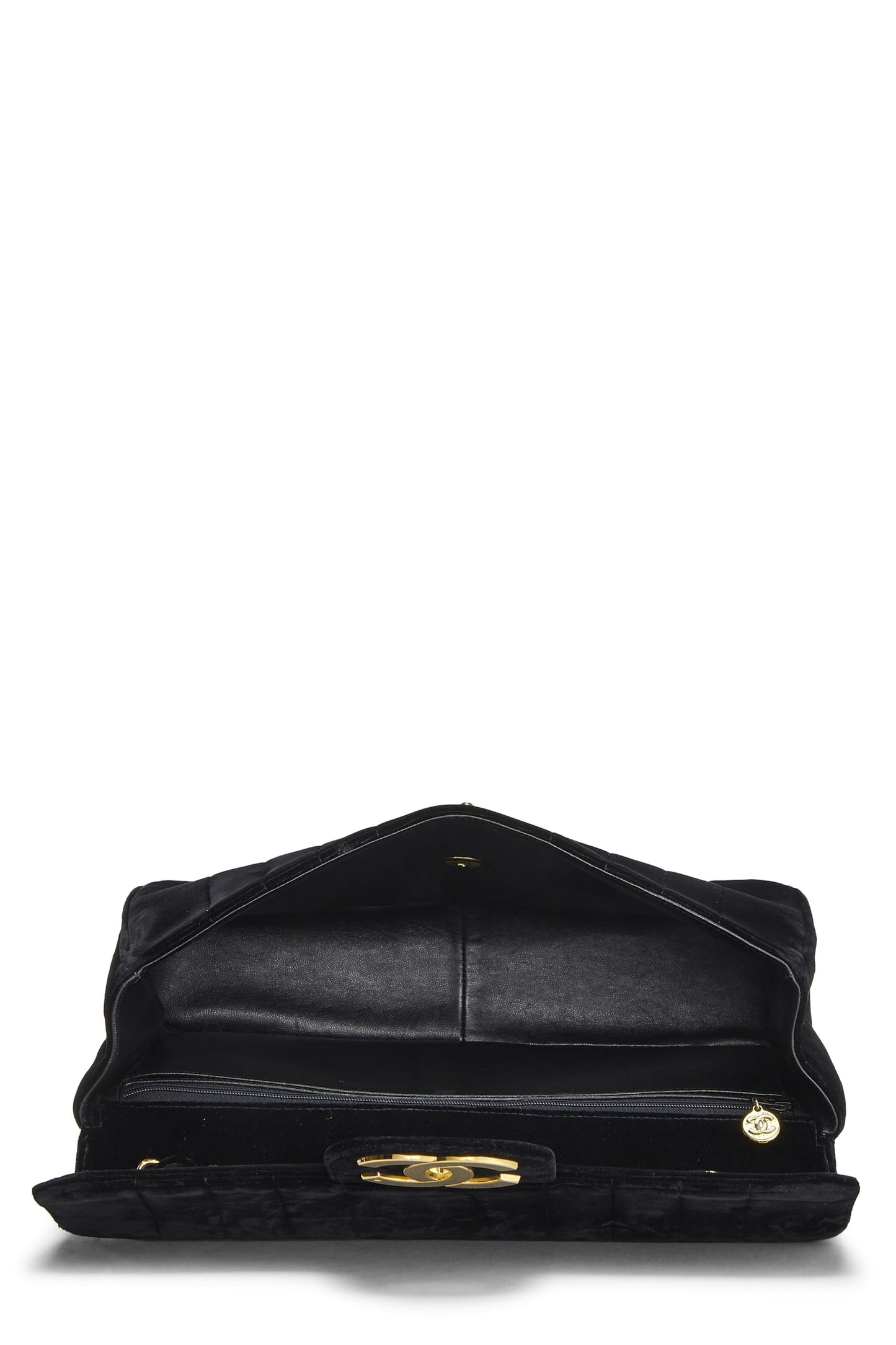Chanel,  Black Vertical Velvet Half Flap Jumbo, Black