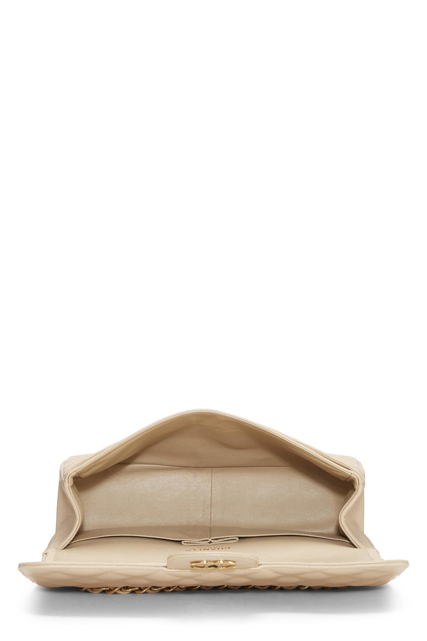 Chanel,  Beige Quilted Caviar New Classic Double Flap Jumbo, Beige