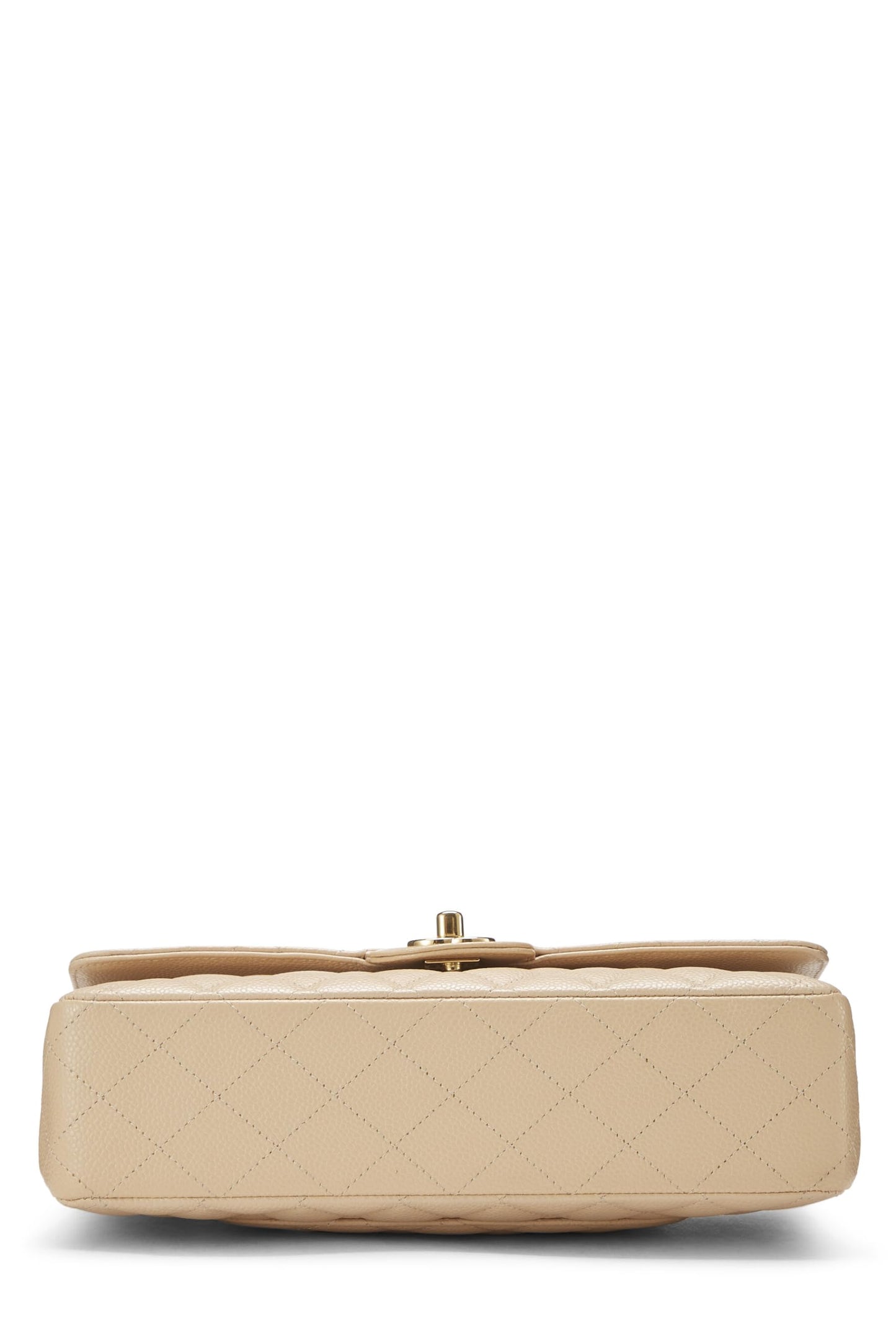 Chanel,  Beige Quilted Caviar Classic Double Flap Medium, Beige
