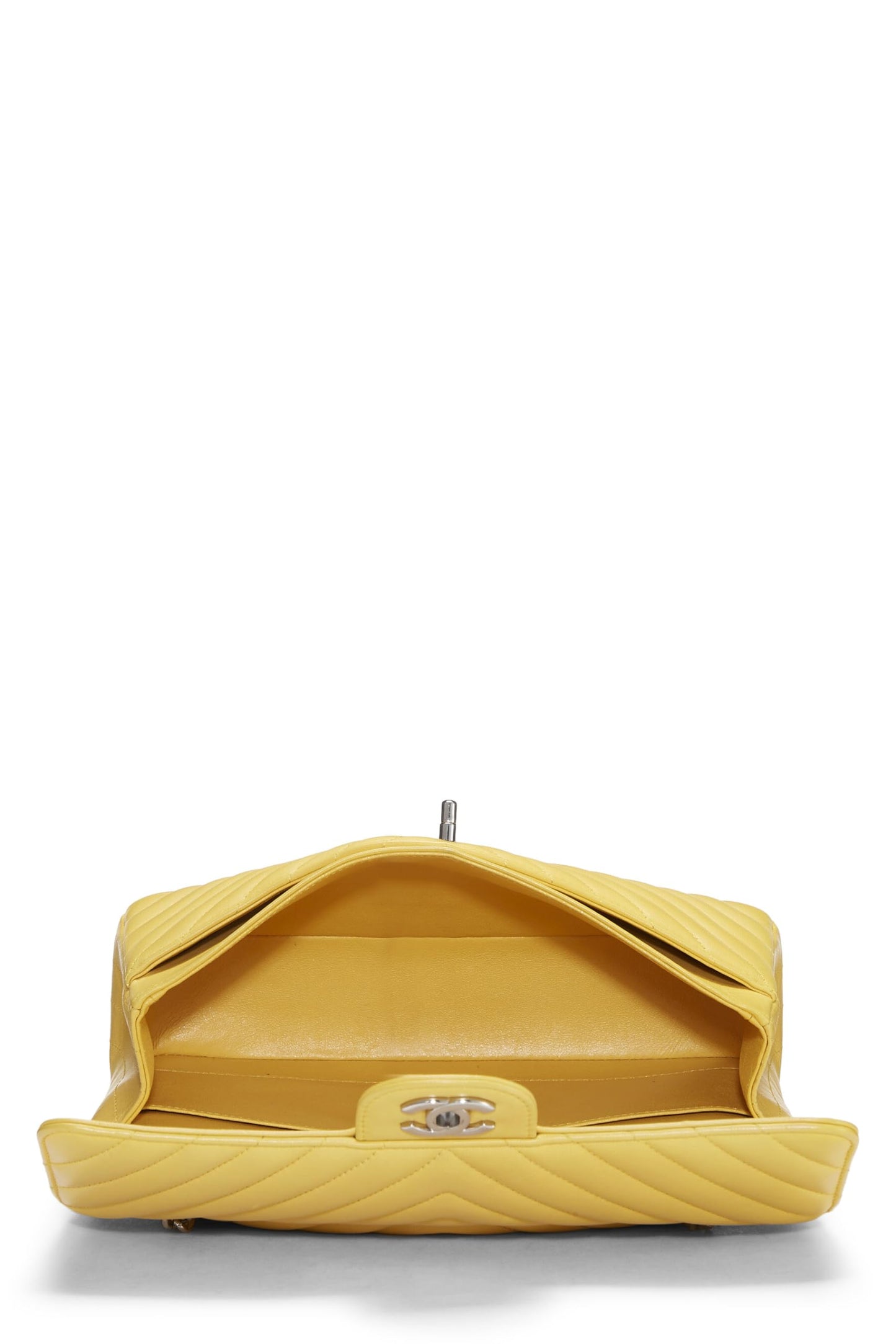 Chanel,  Yellow Chevron Lambskin Classic Double Flap Medium, Yellow