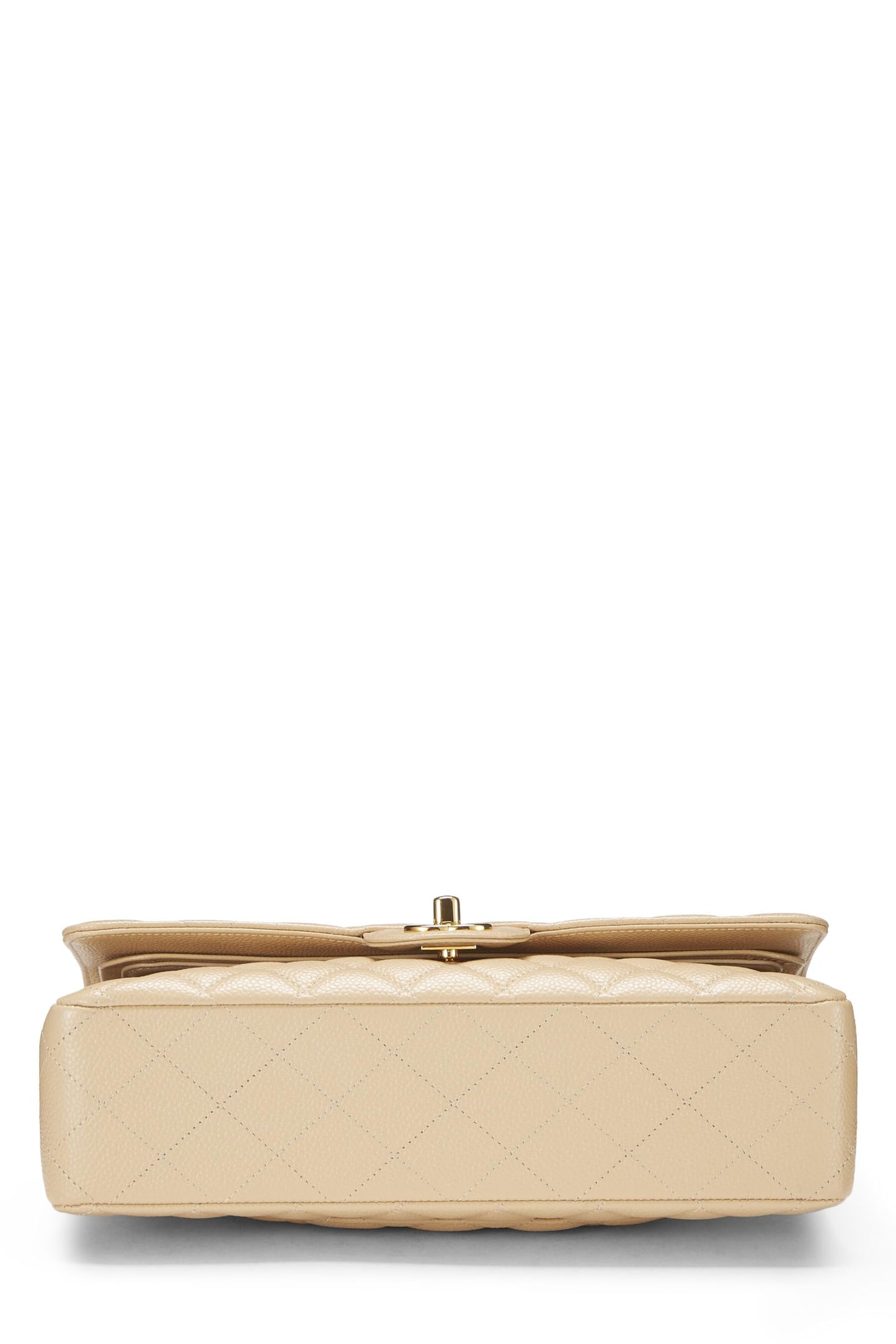 Chanel,  Beige Quilted Caviar Classic Double Flap Medium, Beige