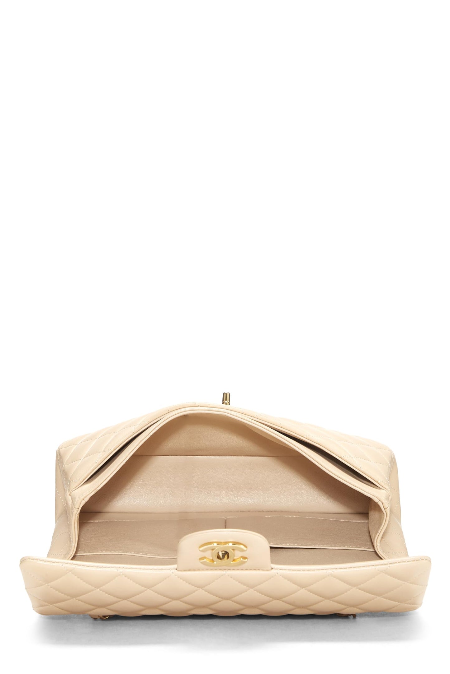Chanel,  Beige Quilted Lambskin Classic Double Flap Medium, Beige