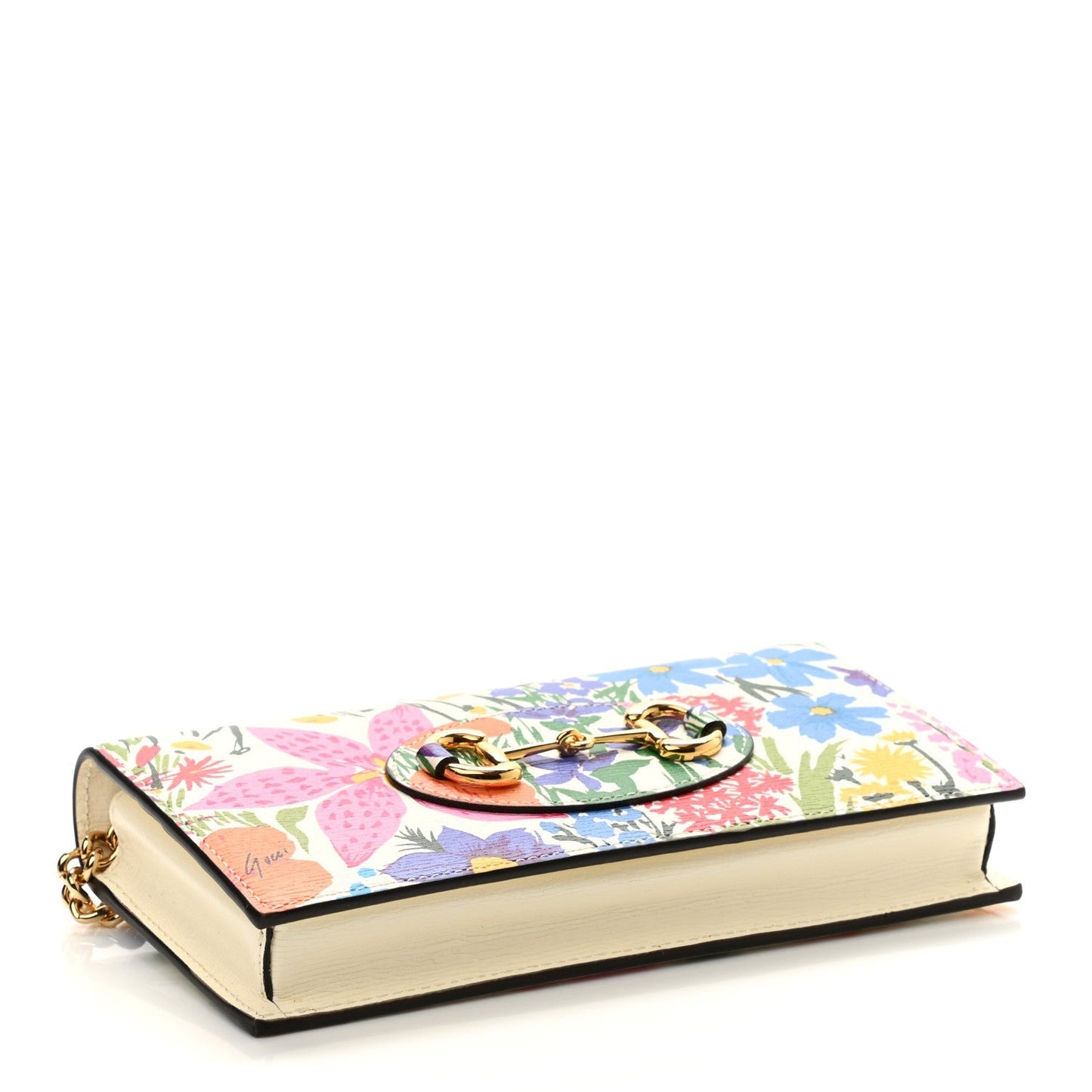 Gucci X Ken Scott Calfskin Floral Print Horsebit 1955 Wallet On Chain