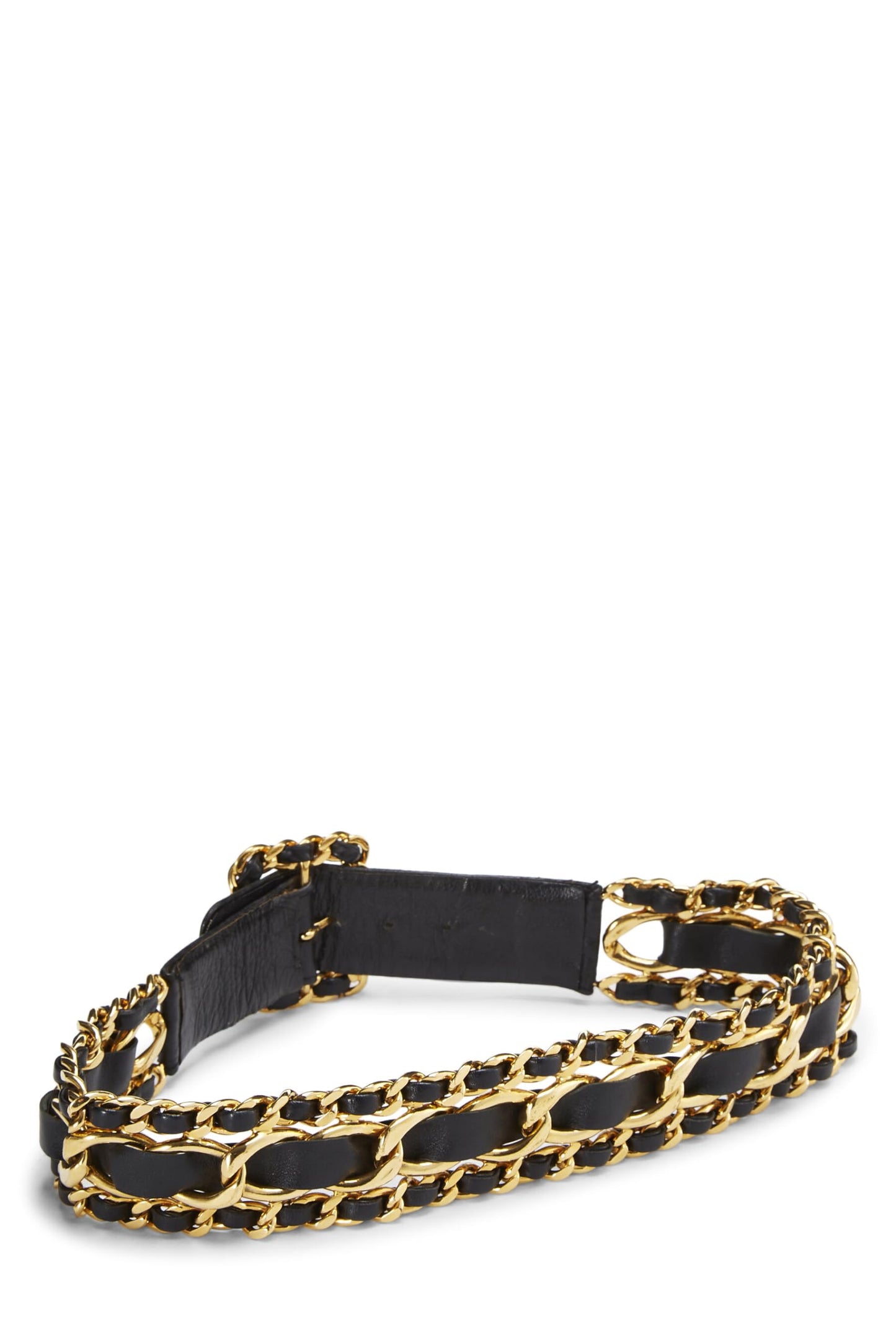 Chanel,  Black Leather & Gold Chain Belt, Black