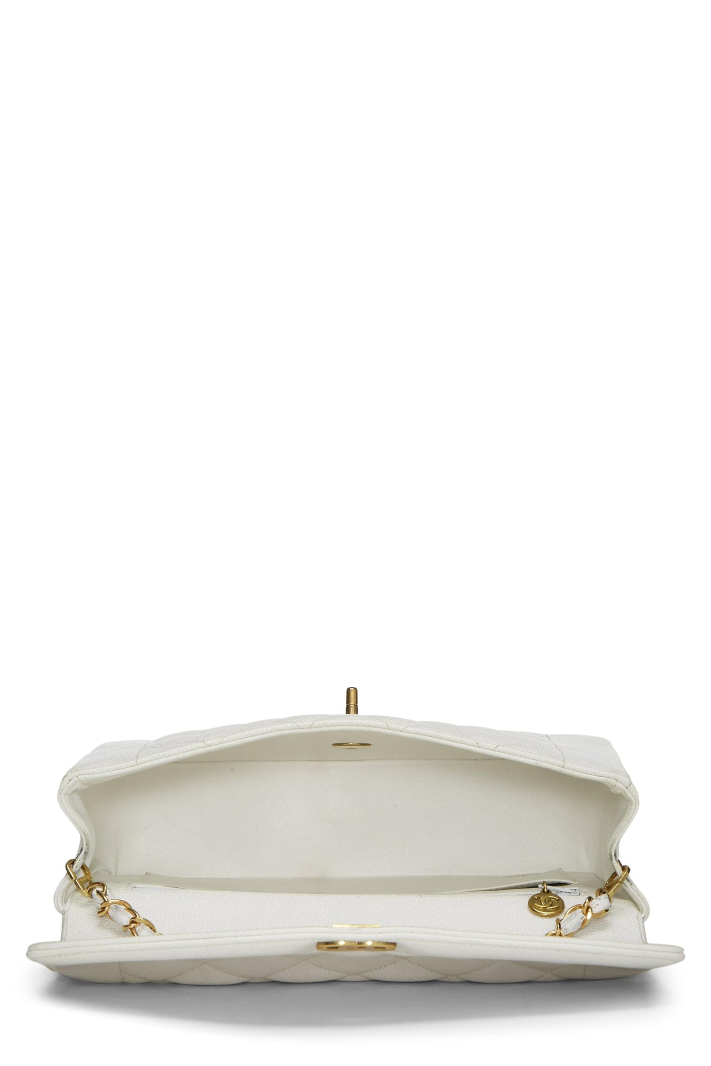 Chanel,  White Quilted Caviar Diana Flap Medium, White
