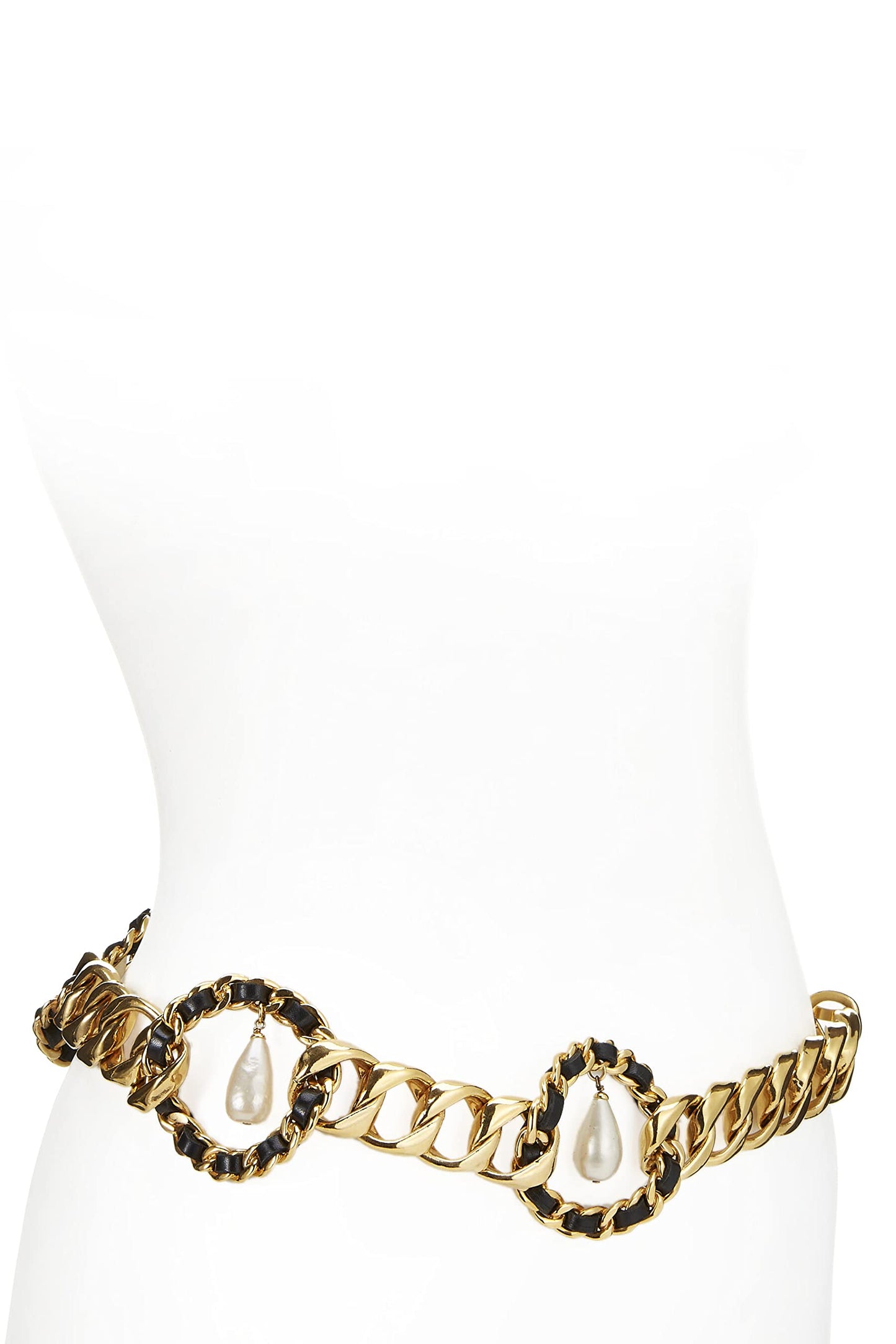 Chanel,  Gold & Black Rope Circle Faux Pearl Chain Belt, Black