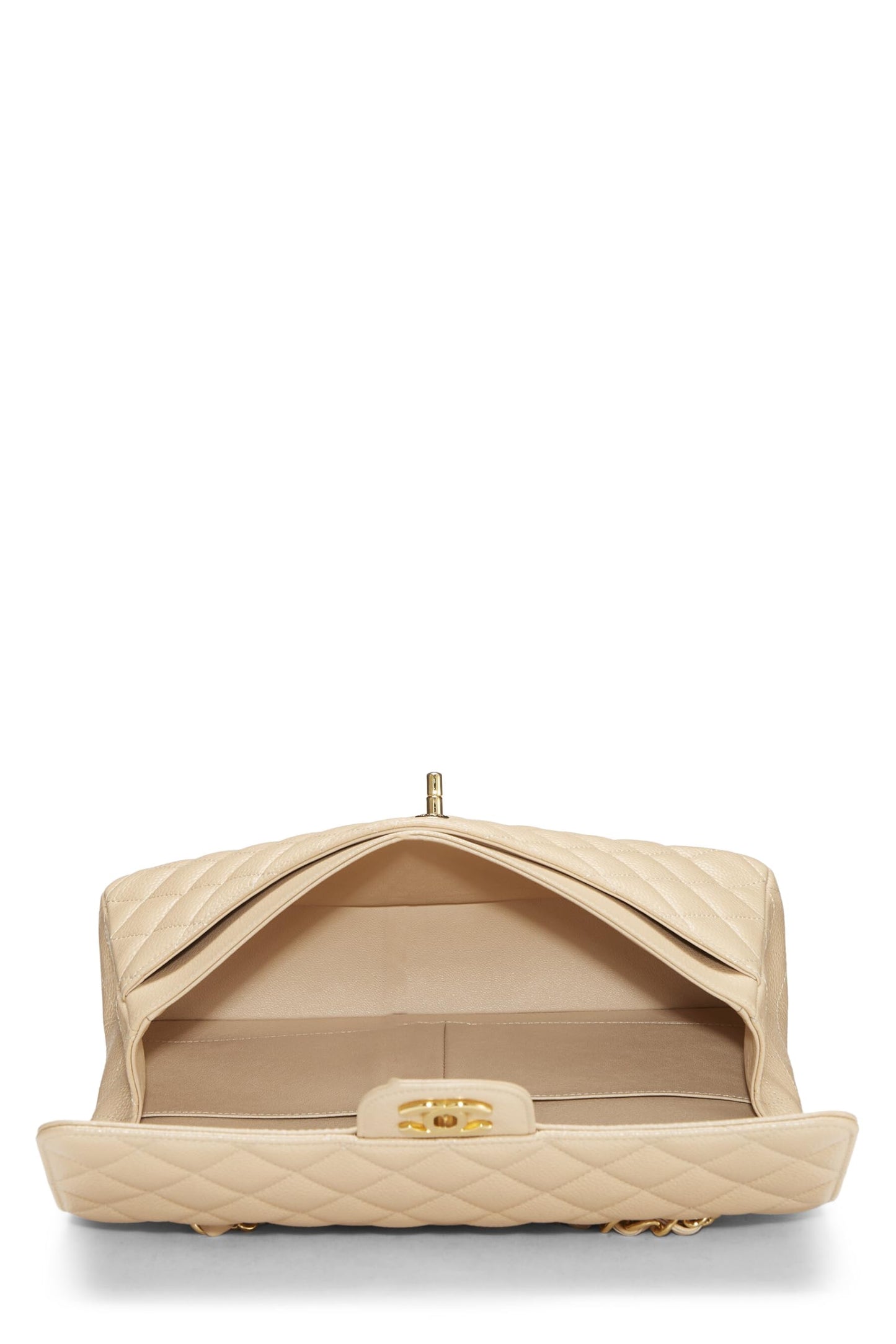 Chanel,  Beige Quilted Caviar Classic Double Flap Medium, Beige