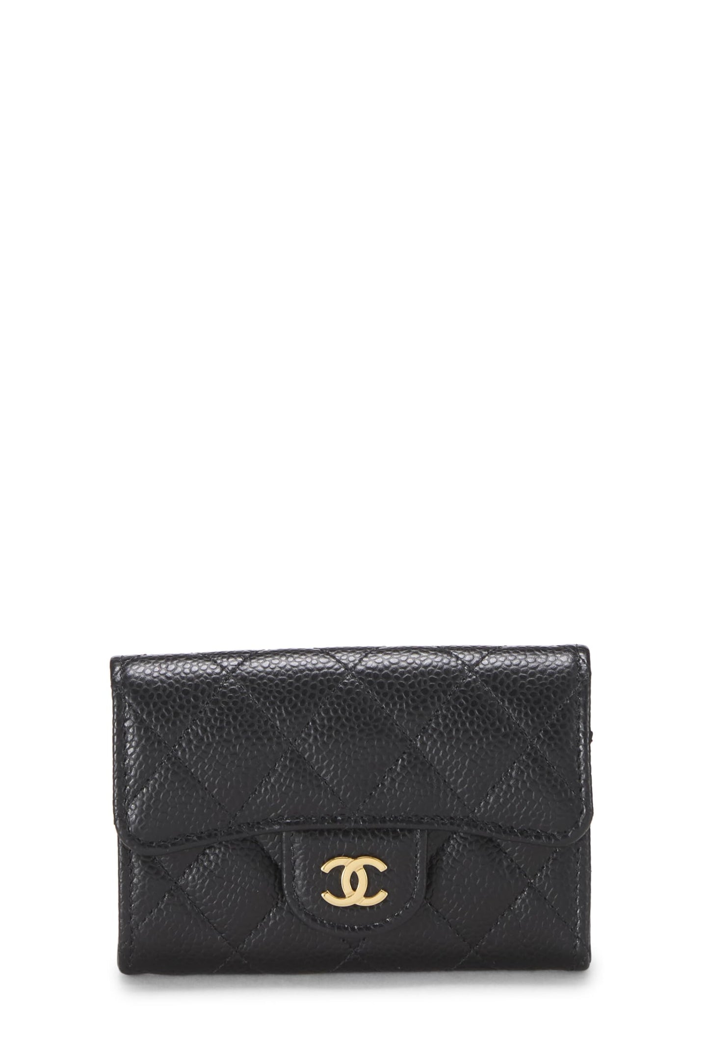 Chanel,  Black Quilted Caviar 'CC' Card Holder, Black