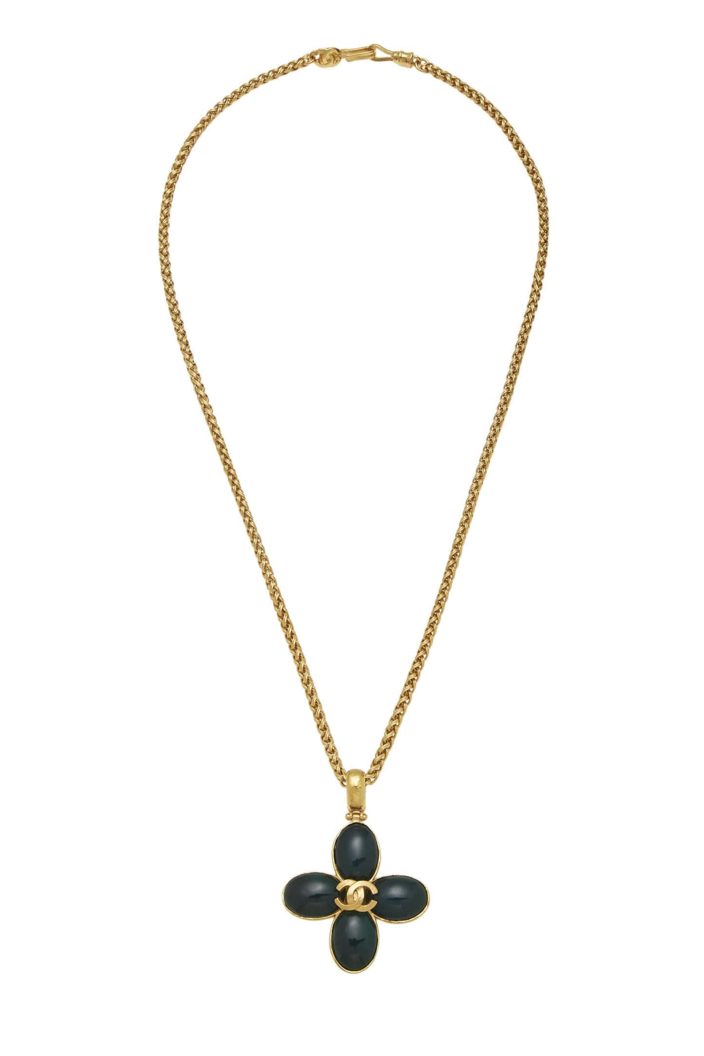 Chanel,  Gold 'CC' Clover Necklace, Green