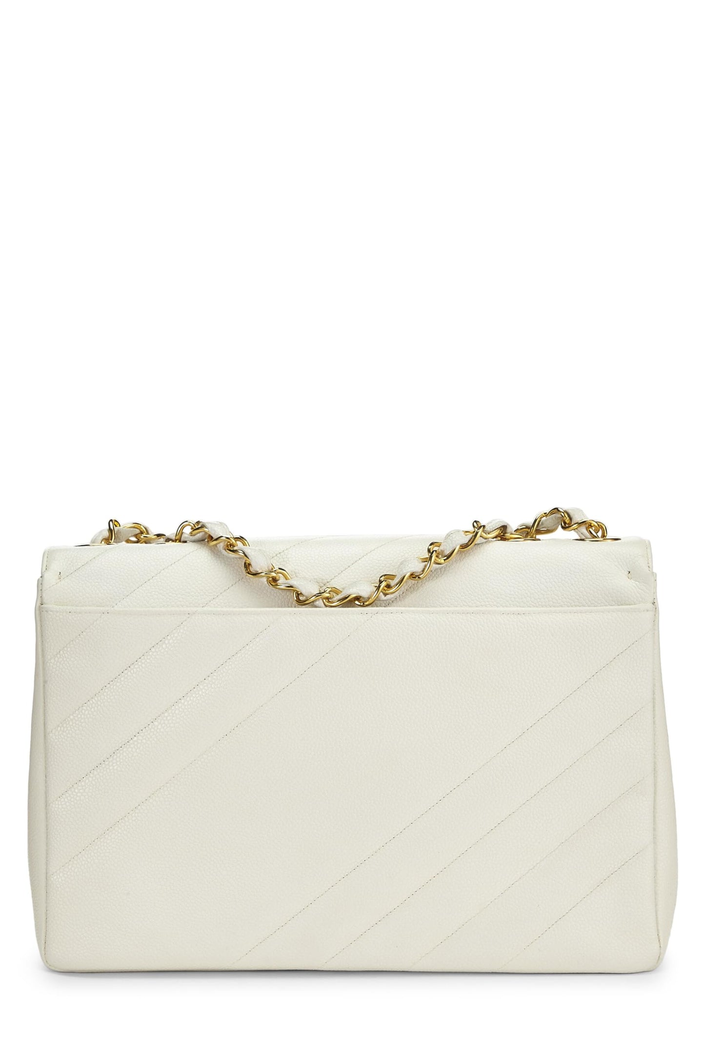 Chanel,  White Caviar Diagonal Flap Jumbo, White