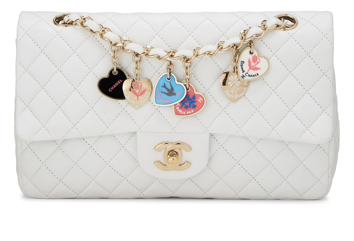 Chanel,  White Quilted Lambskin Valentine Flap Medium, White