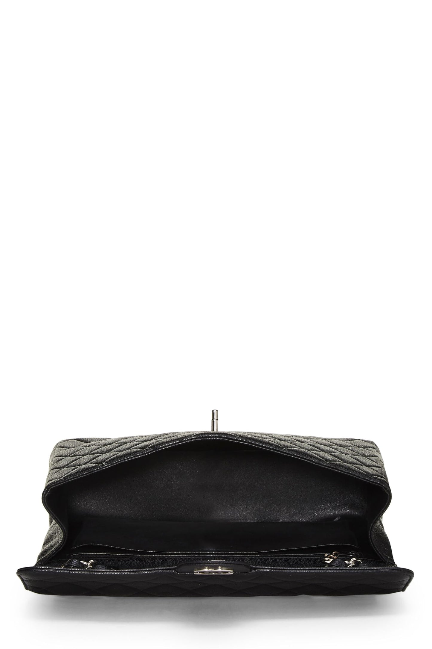 Chanel,  Black Quilted Caviar Half Flap Jumbo, Black