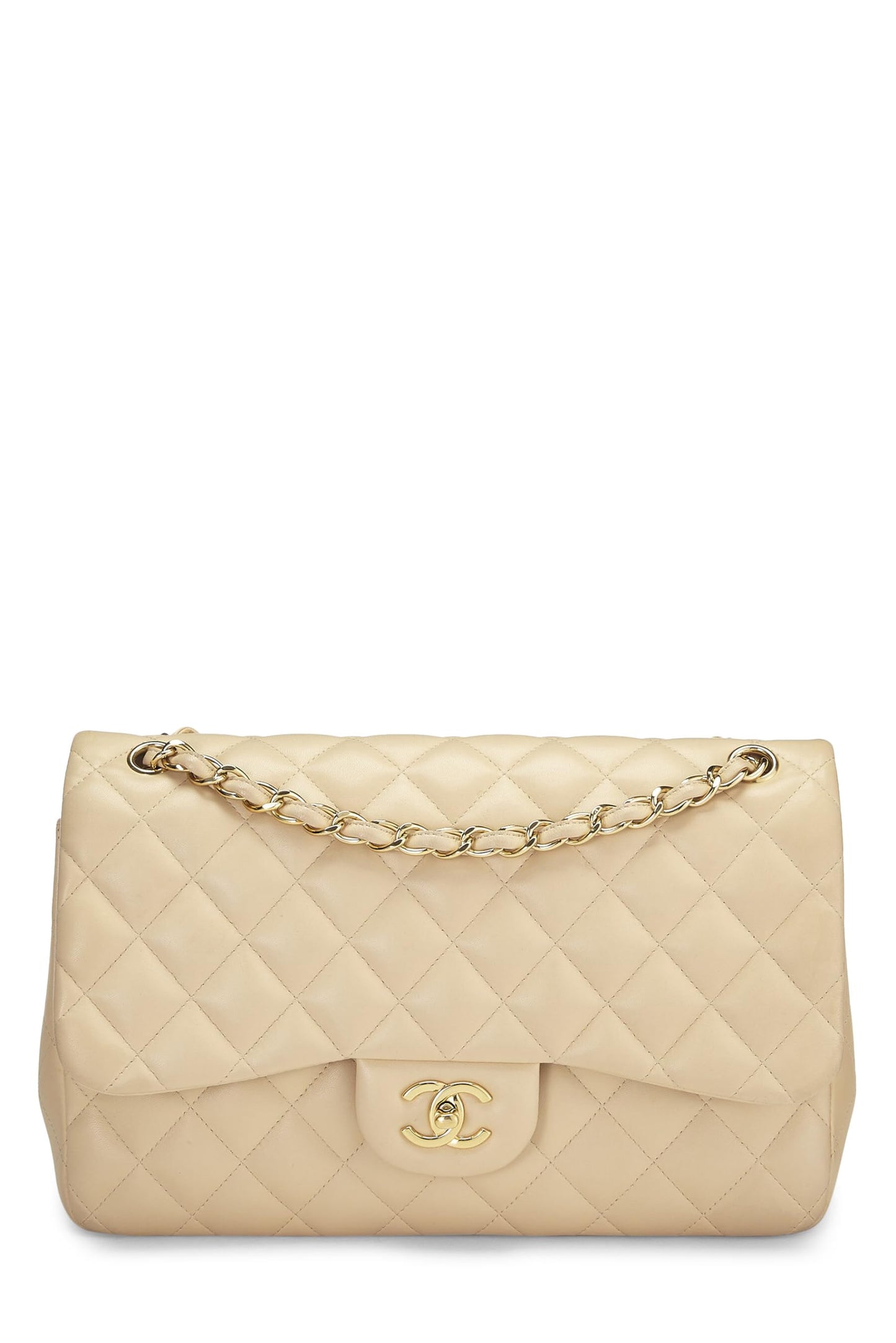 Chanel,  Beige Quilted Lambskin New Classic Double Flap Jumbo, Beige