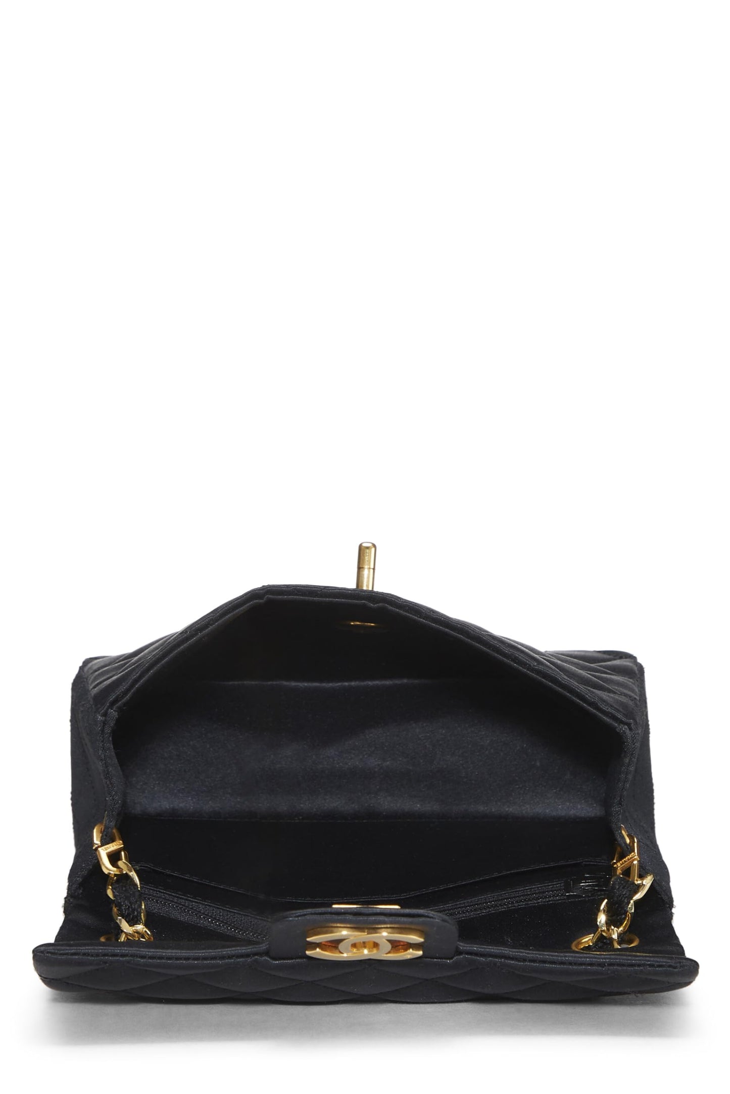 Chanel,  Black Quilted Satin Half Flap Mini, Black