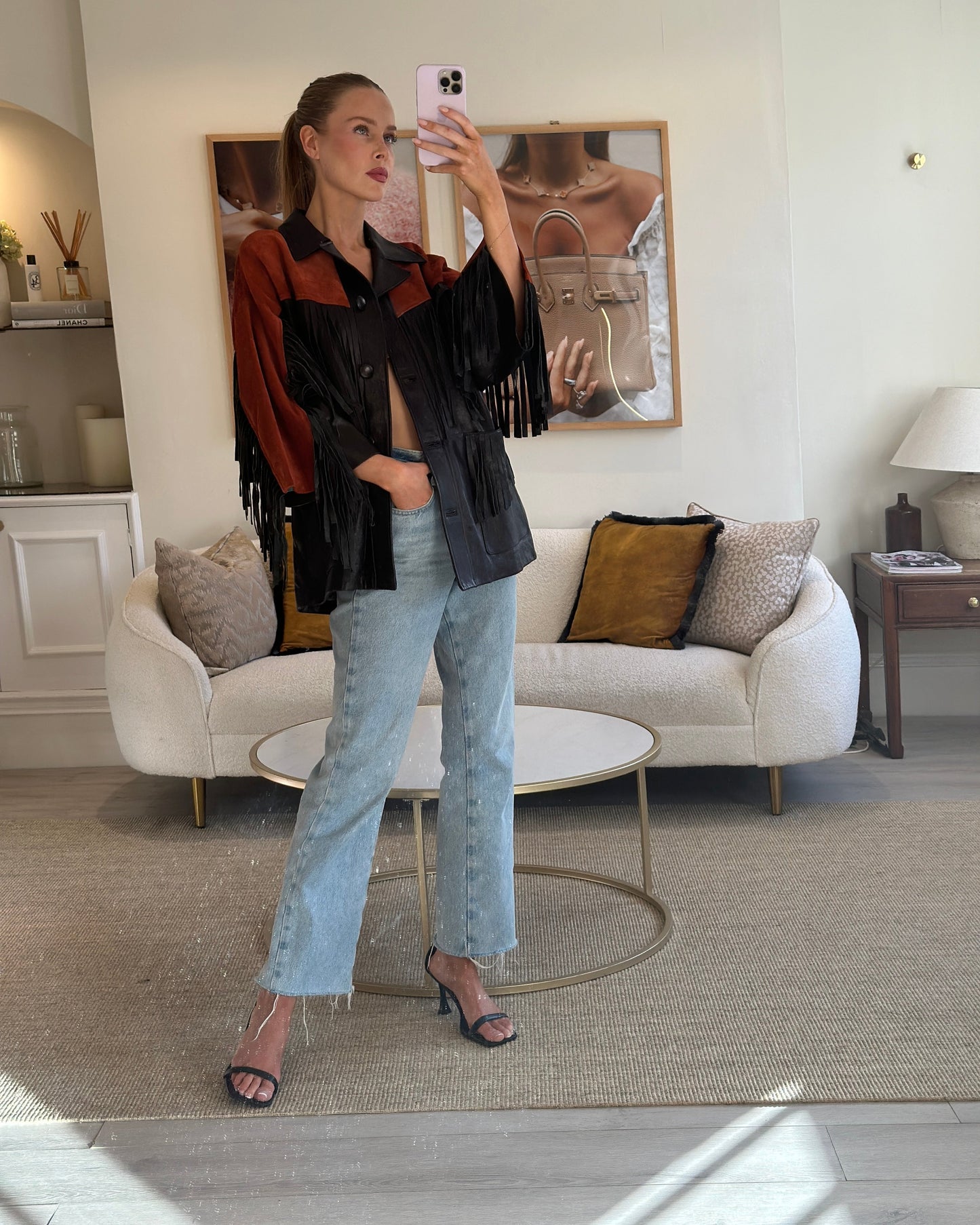 Luxury Gucci Black and Orange Leather Fringe and Studded Jacket in Size IT 36 (UK 4)