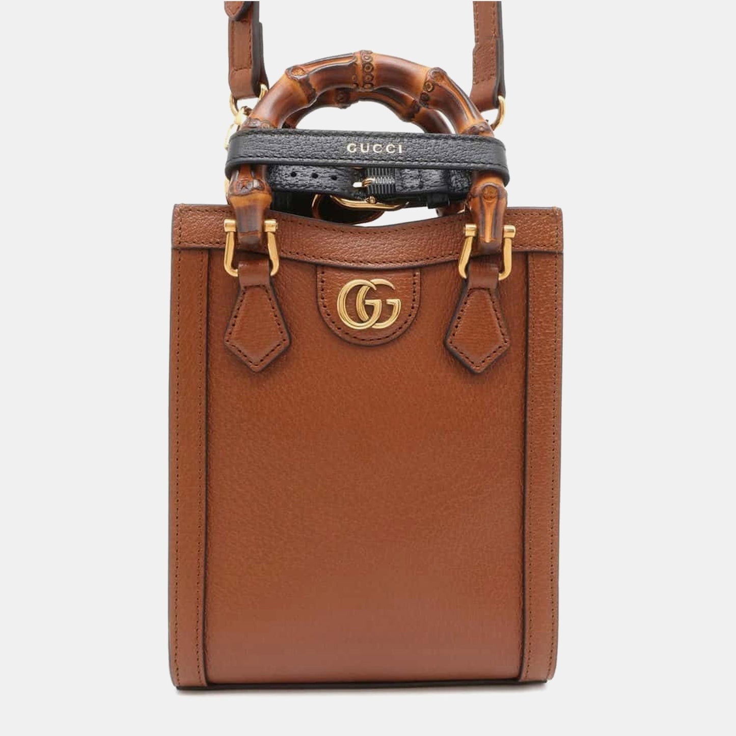 Luxury Gucci Trending 2025 Brown Leather Mini Bamboo Diana Tote Bag