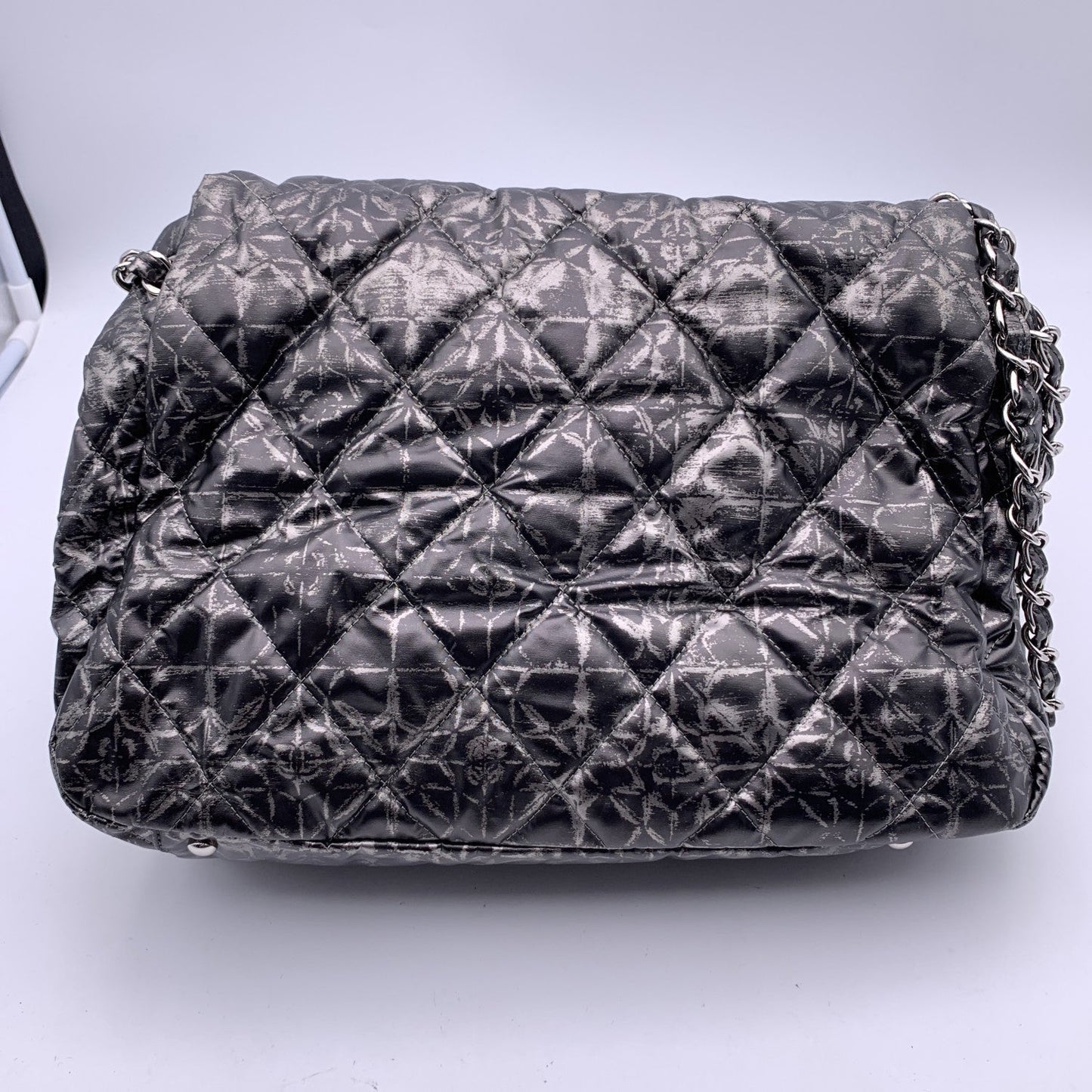 CHANEL Rock In Moscow Grey Abstract Print Nylon Accordion Flap Bag