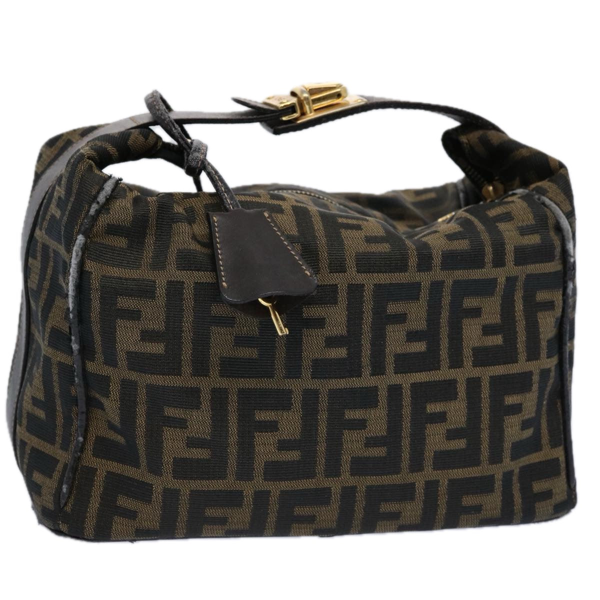 Luxury FendiZucca Canvas Vanity pouch Hand Bag Nylon Brown Black62446