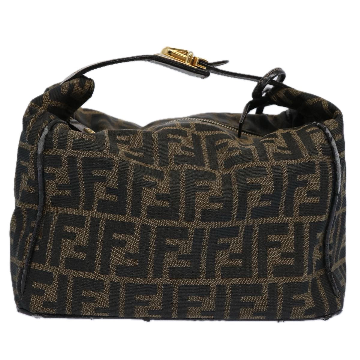 Luxury FendiZucca Canvas Vanity pouch Hand Bag Nylon Brown Black62446