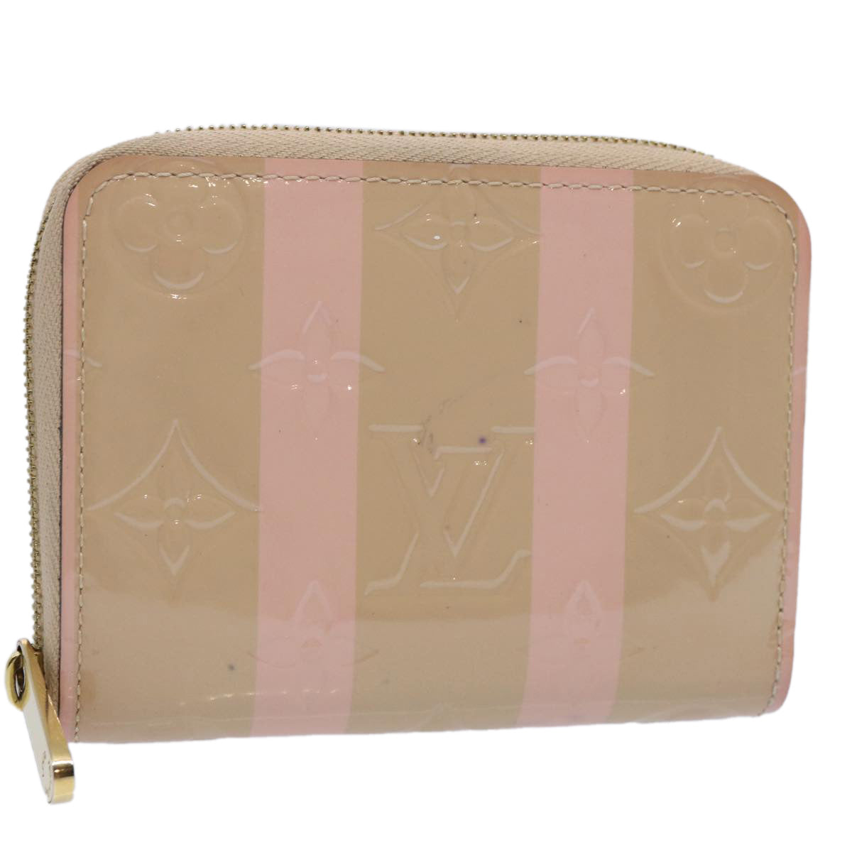 LOUIS VUITTON Vernis Rayure Zippy Coin Purse Pink Beige M58066 LV 62555