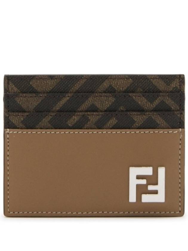 Luxury Fendi FF square leather card wallet beige