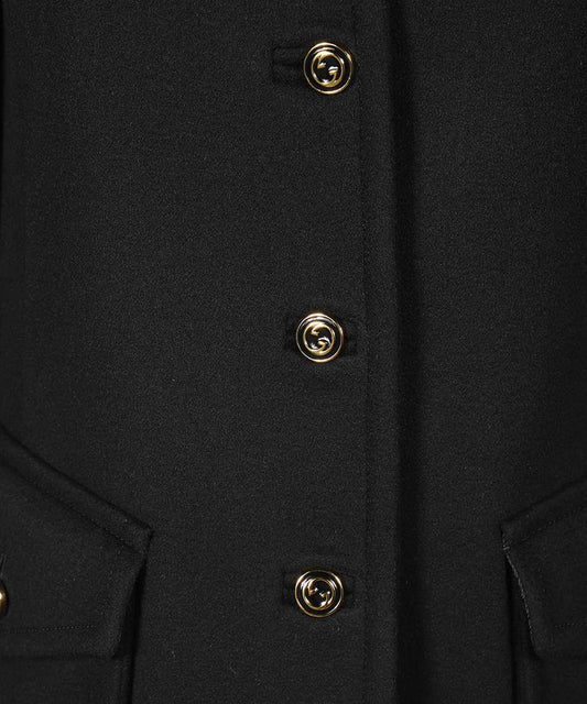 Luxury Gucci Trending 2025 Black Wool Coat with Interlocking GG Buttons