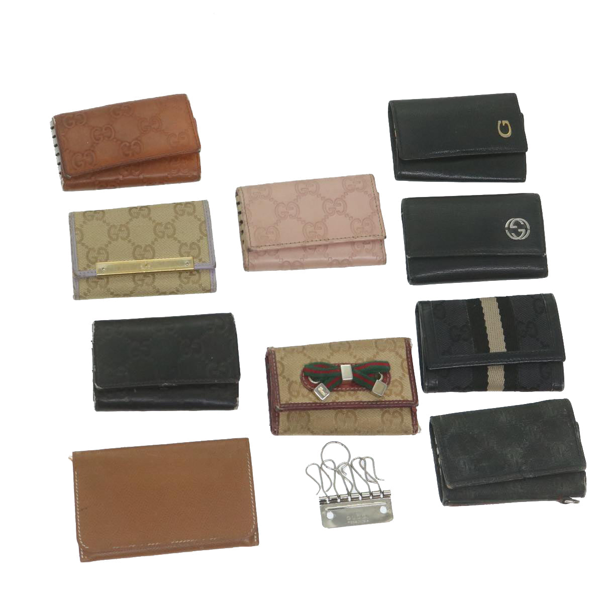 GUCCI GG Canvas Key Case Leather 10set Beige Brown black  62874
