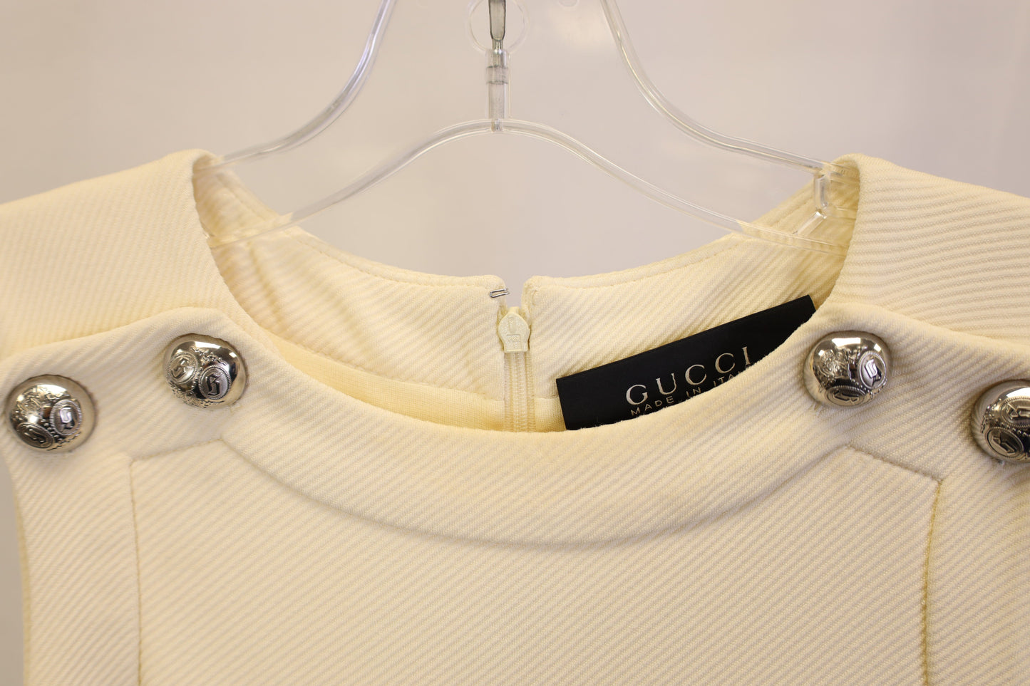 Gucci Button Detail Shift Dress in Cream Cotton