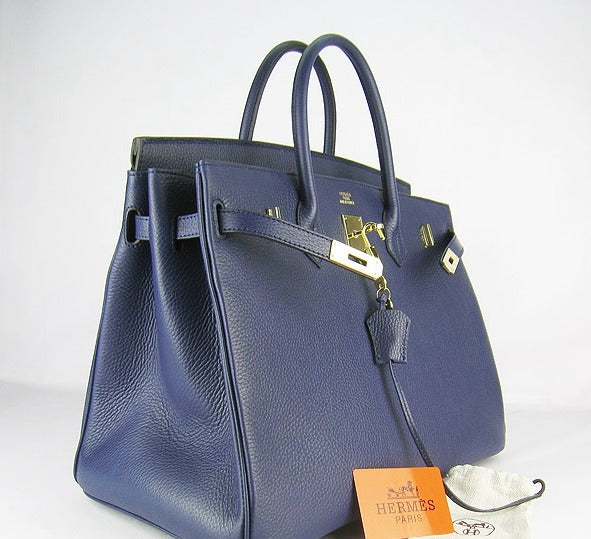Luxury Hermes Birkin 35cm Togo Leather Handbags 6099 Dark Blue Golden