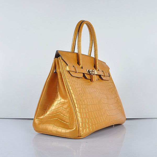 Luxury Hermes Birkin 35cm 6089 New Golden Crocodile Vein Handbags Gold
