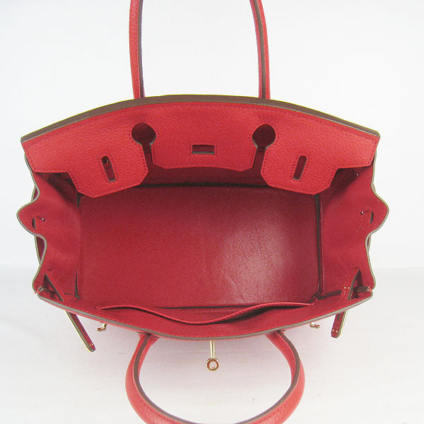 Luxury Hermes Birkin 30cm Togo Leather Handbags Red Golden