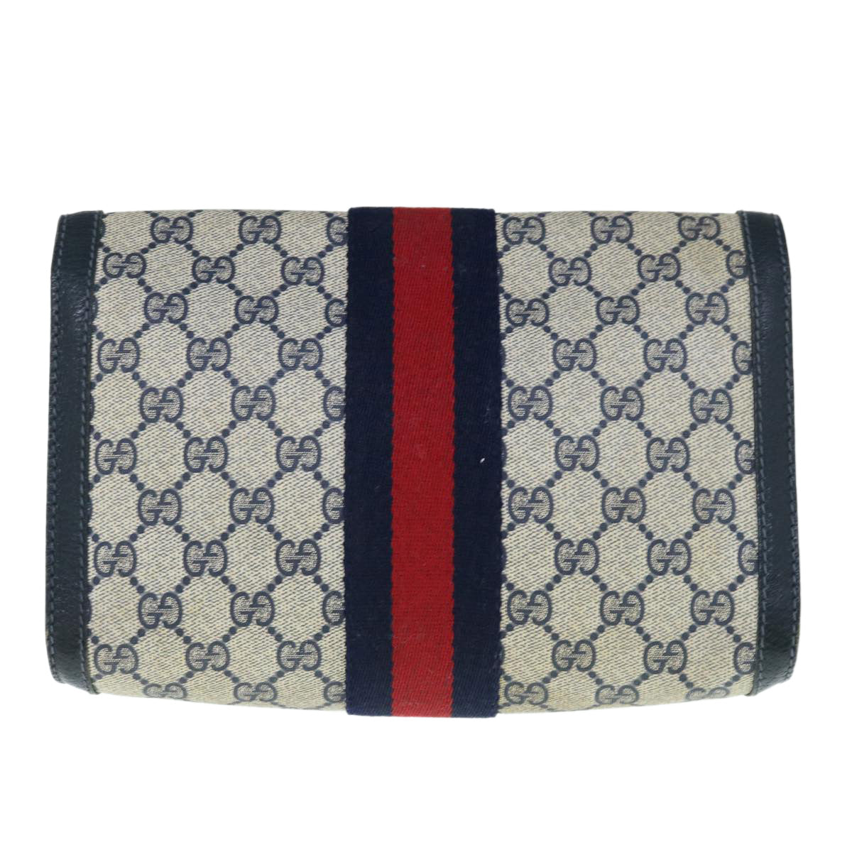 GUCCI GG Supreme Sherry Line Clutch Bag Navy Red 89 01 006  63552
