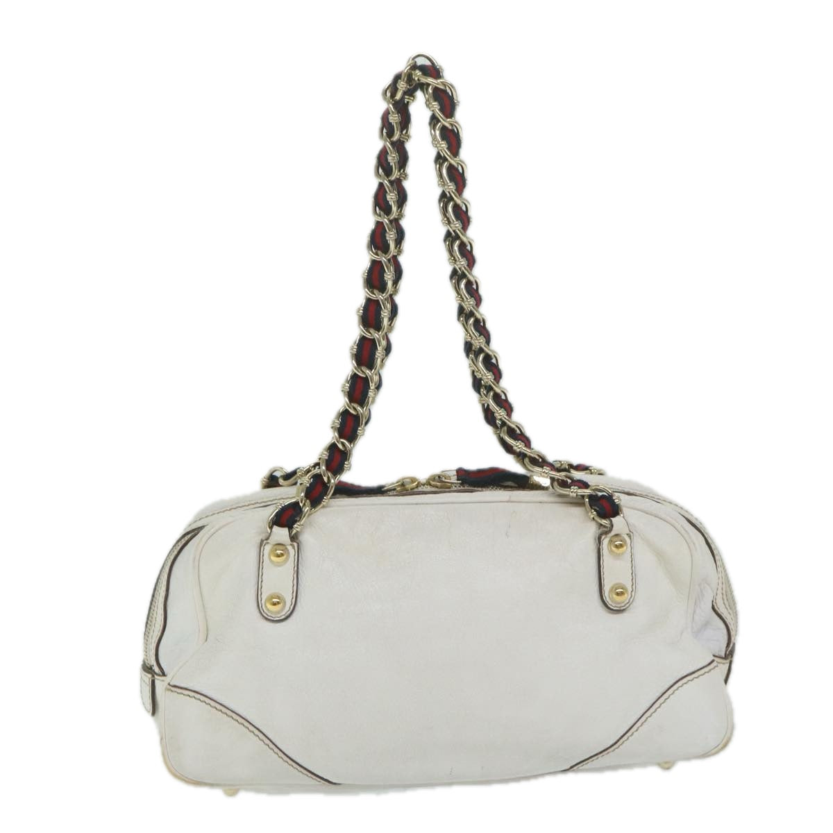 GUCCI Sherry Line Chain Shoulder Bag Leather White Navy Red 152462  63591