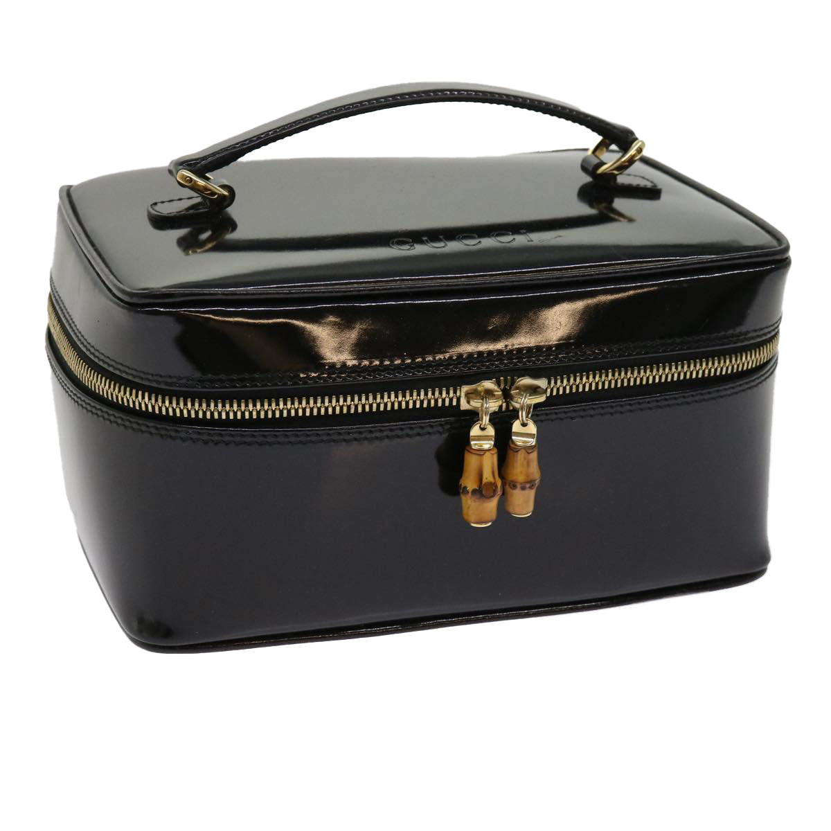 GUCCI Vanity Bamboo Cosmetic Pouch Patent leather Black 032 1705 0150  63625