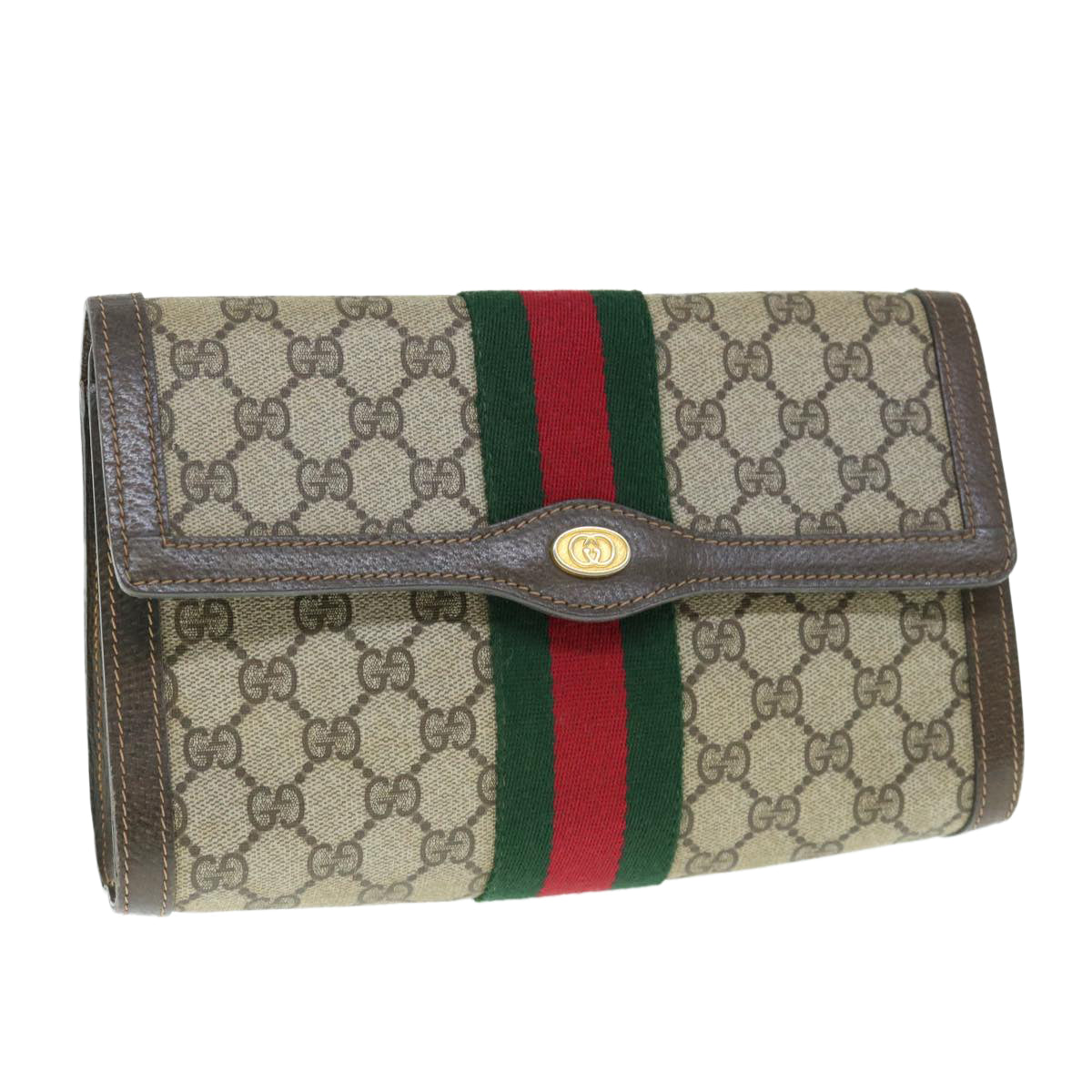 GUCCI Web Sherry Line GG Supreme Clutch Bag Beige Red 41 014 3087 25  63633
