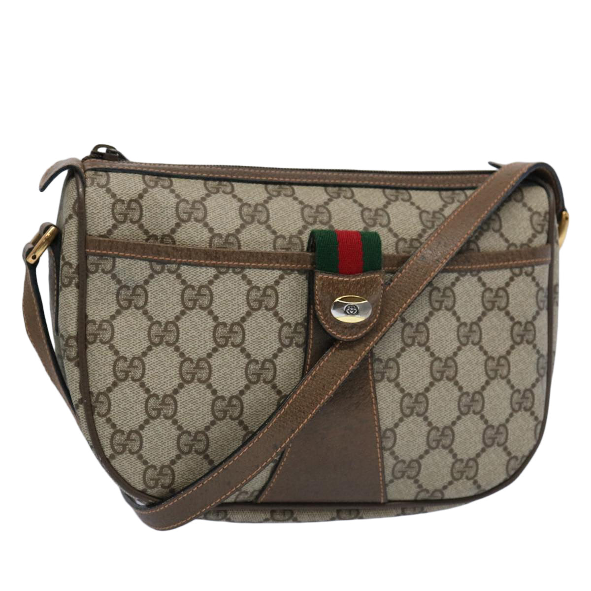 GUCCI GG Supreme Web Sherry Line Shoulder Bag Beige Red 89 02 032  63678