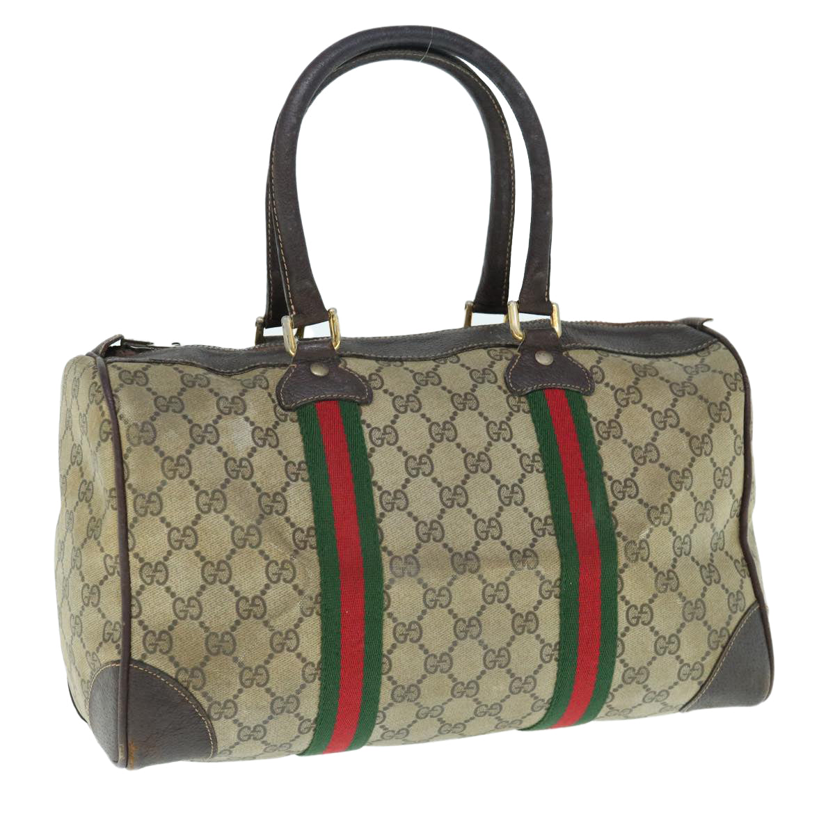 GUCCI GG Supreme Web Sherry Line Boston Bag Vintage Beige Red Green  63691