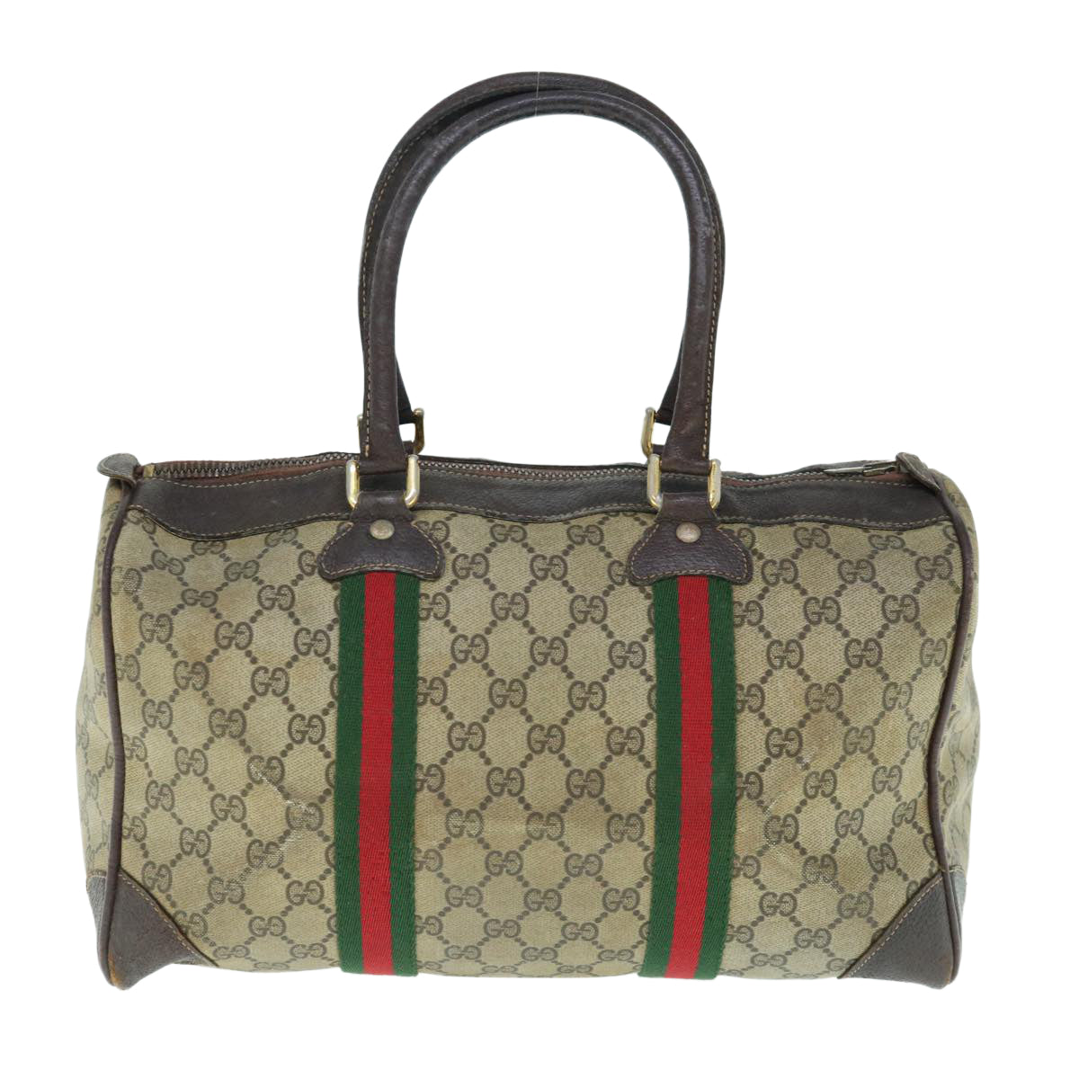 GUCCI GG Supreme Web Sherry Line Boston Bag Vintage Beige Red Green  63691