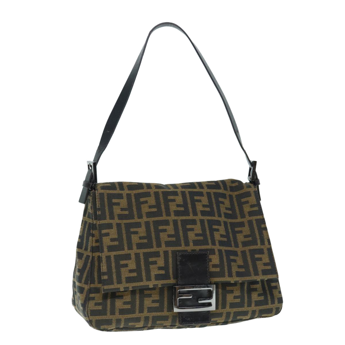 Luxury FendiZucca Canvas Mamma Baguette Shoulder Bag Black Brown63693